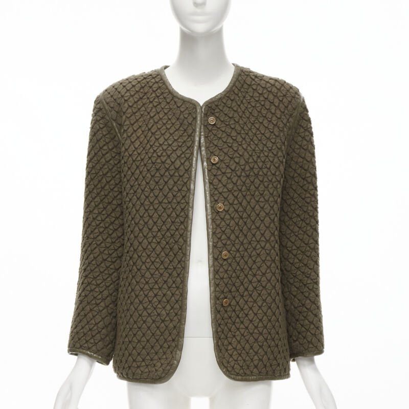 Issey Miyake vintage ISSEY MIYAKE 1980's brown waffle textured cloque leather trim jacket M Size M / US 6-8 / IT 42-44 - 1 Thumbnail