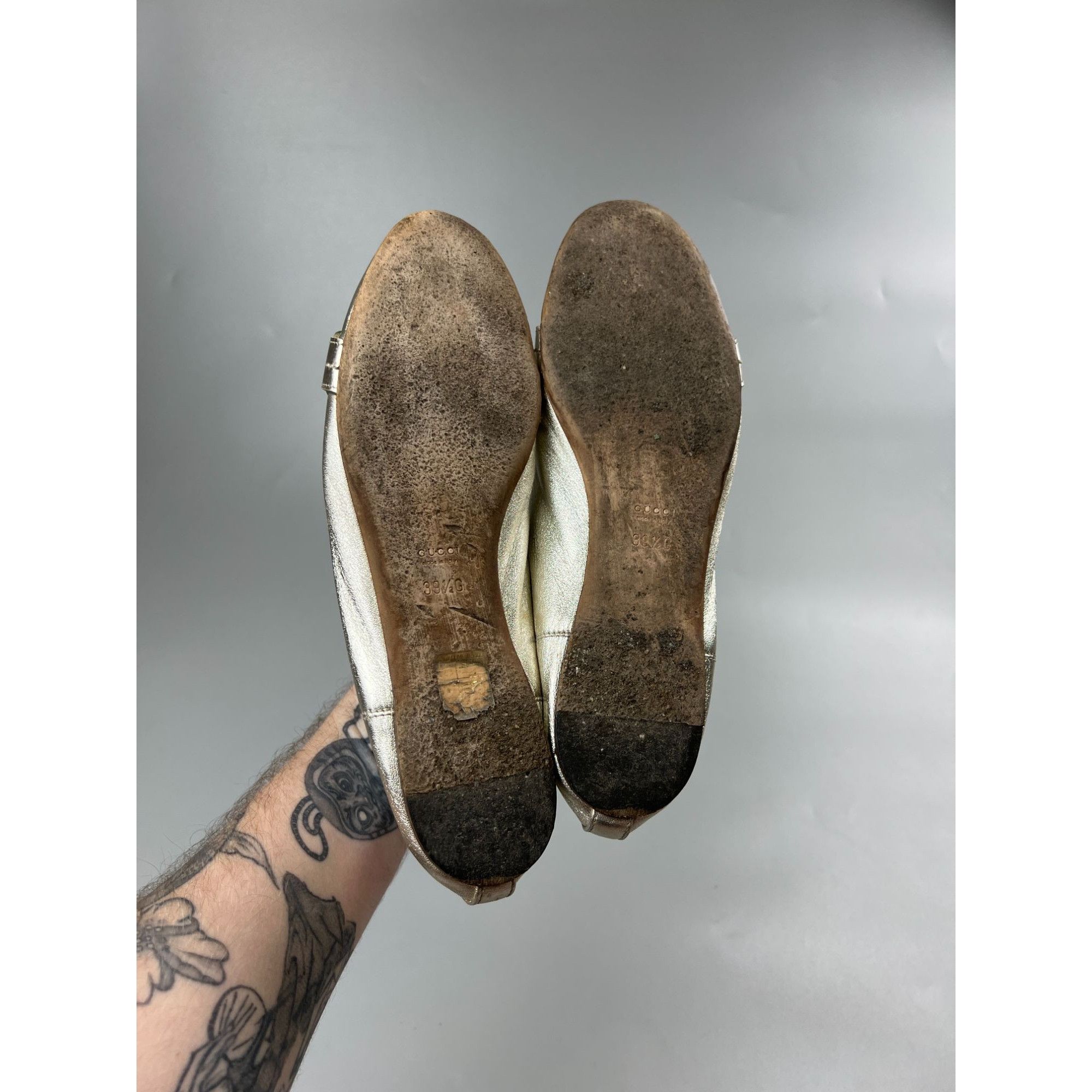 Gucci Gucci Interlocking G Silver Leather Ballet Flats (Y1006) Size US 9.5 / IT 39.5 - 10 Thumbnail