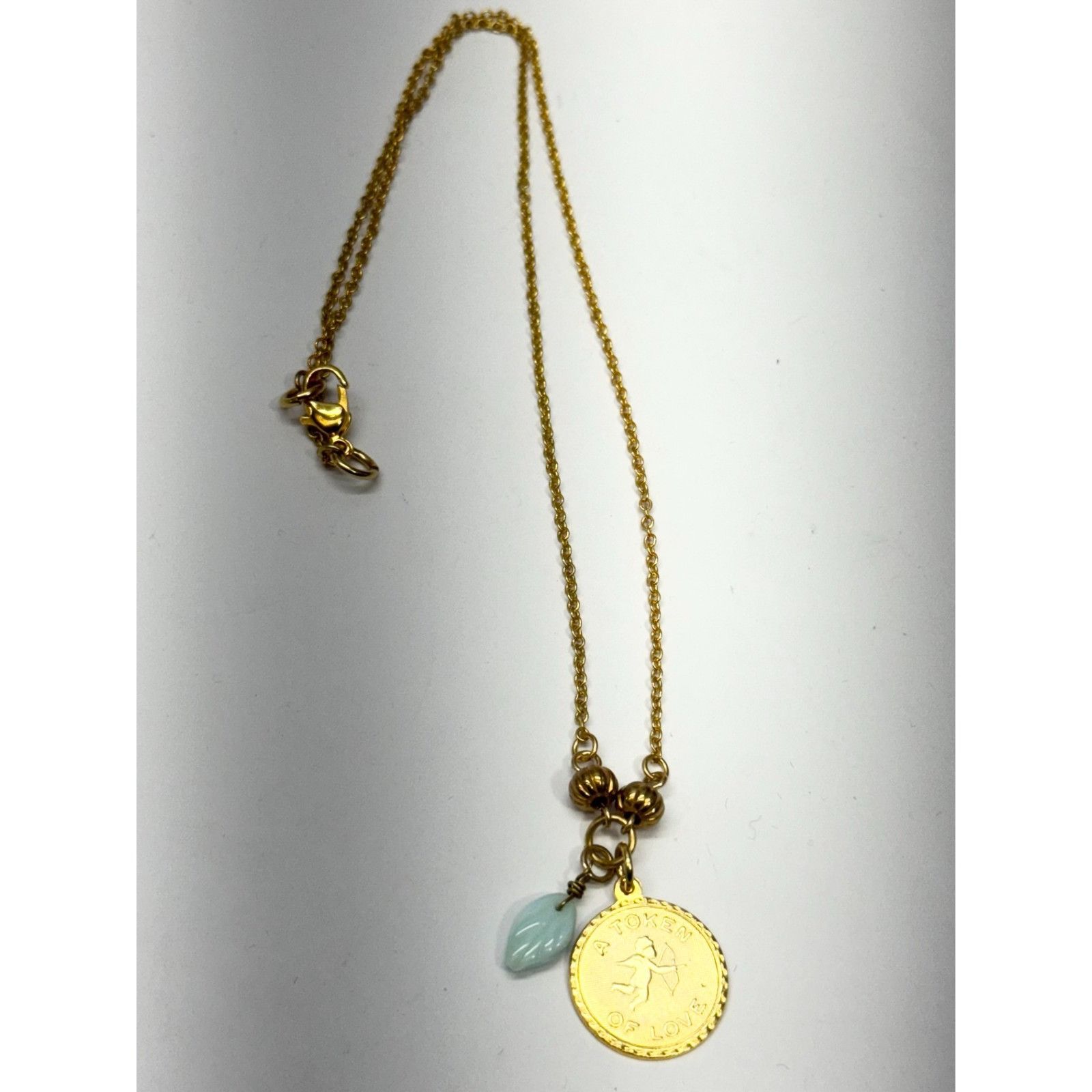 Vintage Vintage token of love blue glass leaf charm necklace Size ONE SIZE - 3 Thumbnail