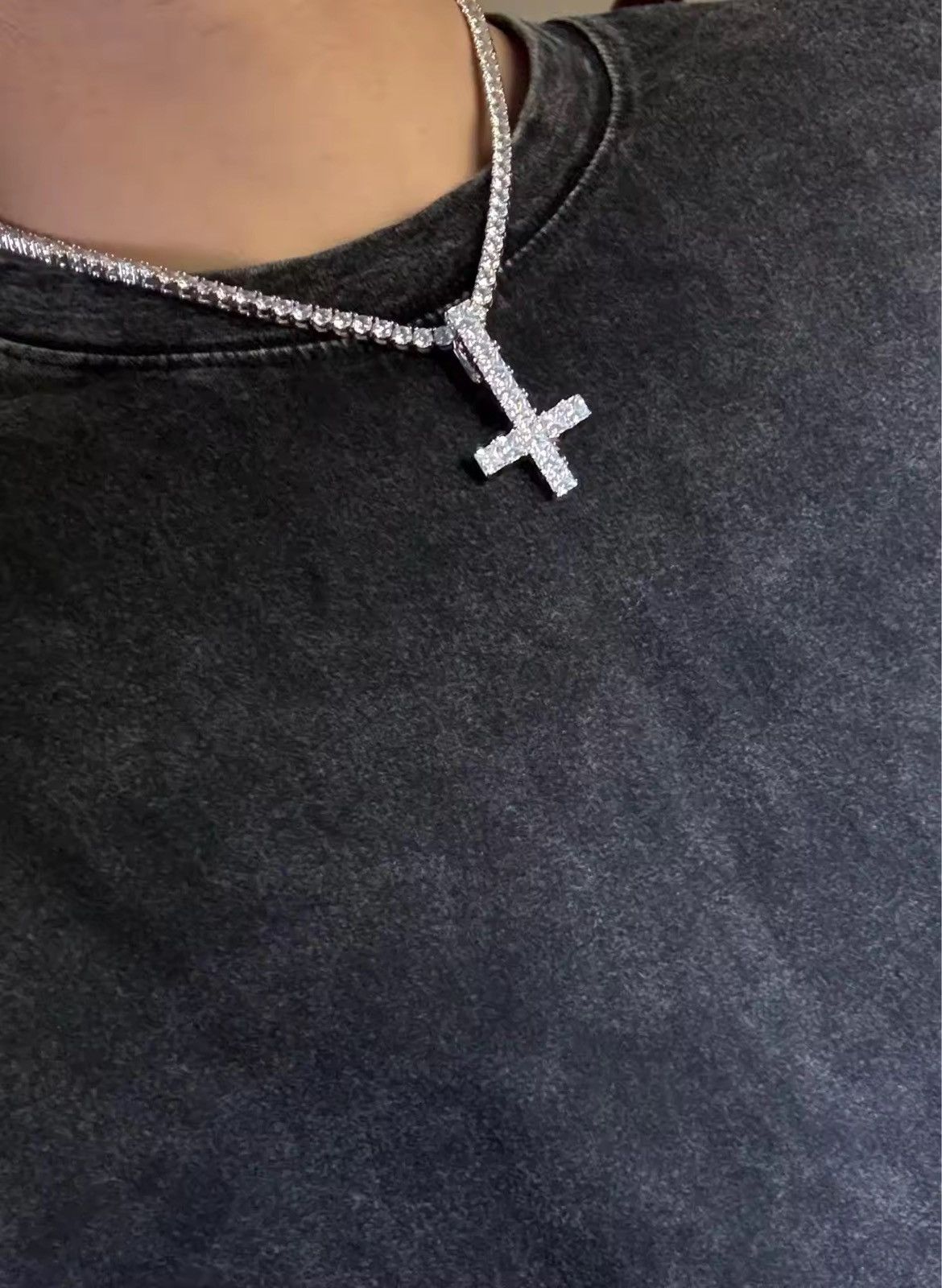 Jewelry 45 Cm Up Side Down Cross Pendant Necklace in Silver, Men's