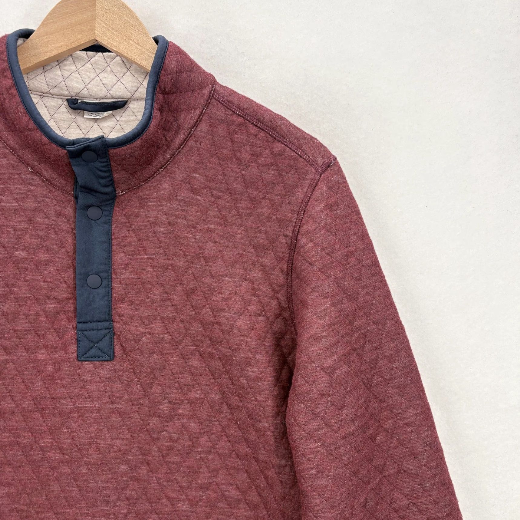Marine Layer Marine Layer Sweatshirt Mens M Red Quilted Snap Mock Neck Pullover - Geometric Knit Mock Neck Pullover Size US M / EU 48-50 / 2 - 2 Thumbnail