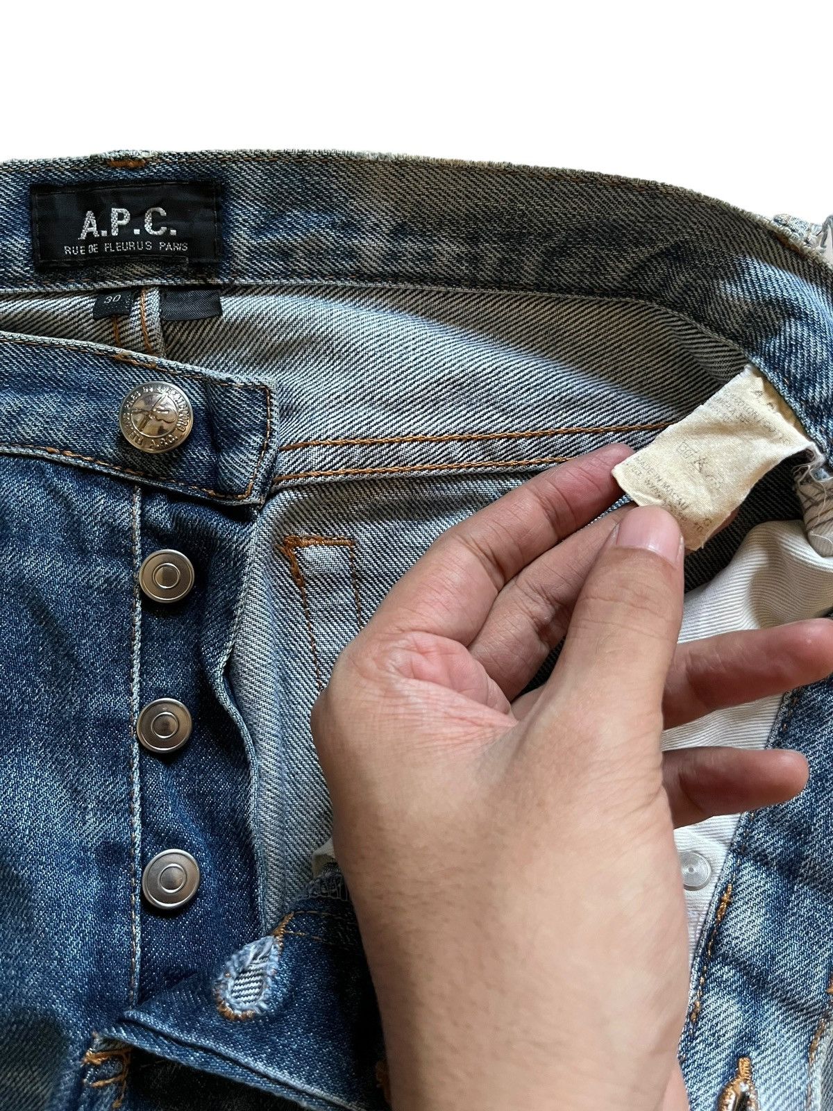 A.P.C. Vintage Apc Paris Button Fly Faded Wash Distressed Jeans Size US 30 / EU 46 - 3 Thumbnail