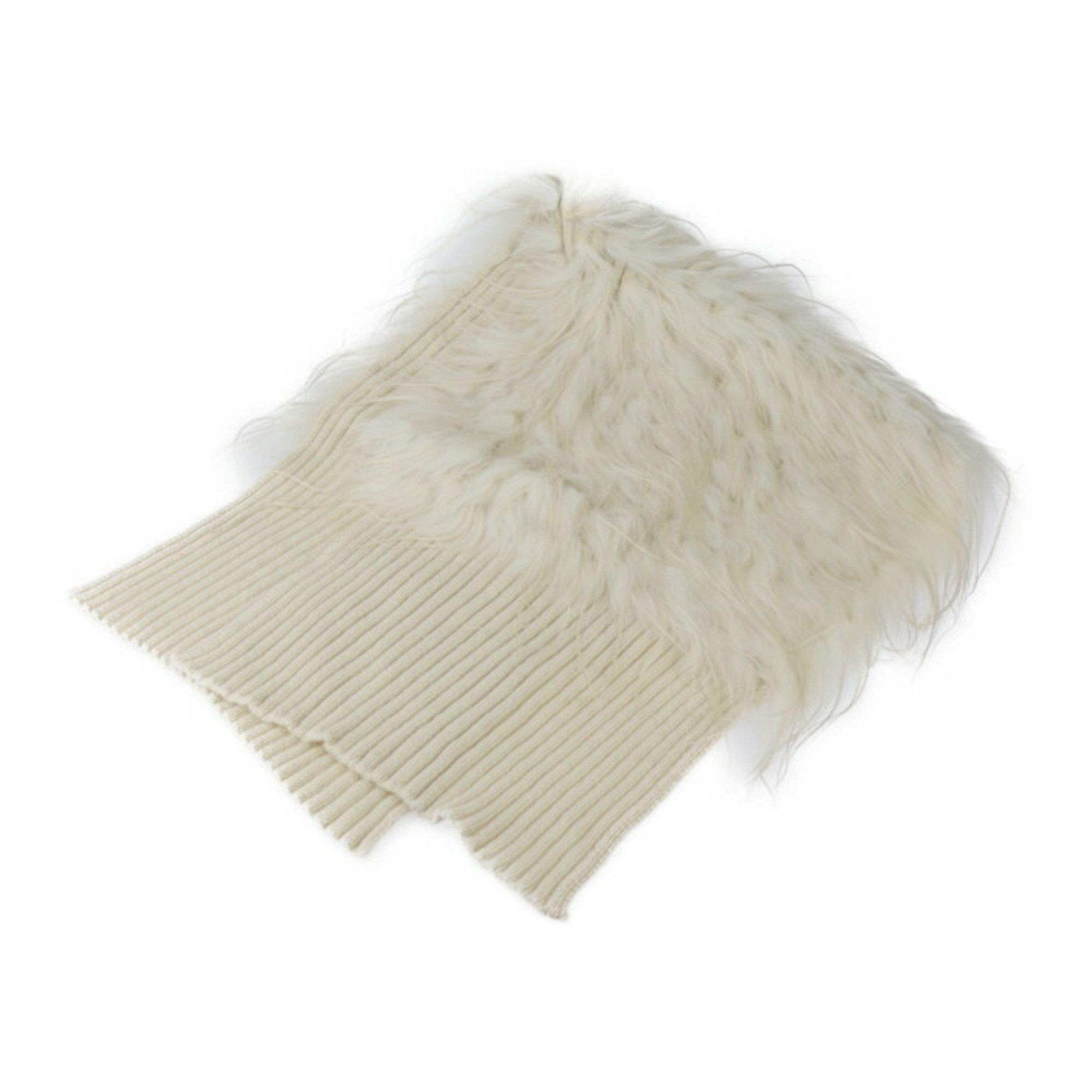 image of Chloé Chloe Muffler 11Afe03-11A212 Wool Raccoon Fur Pale Yellow Cream Stole, Women's