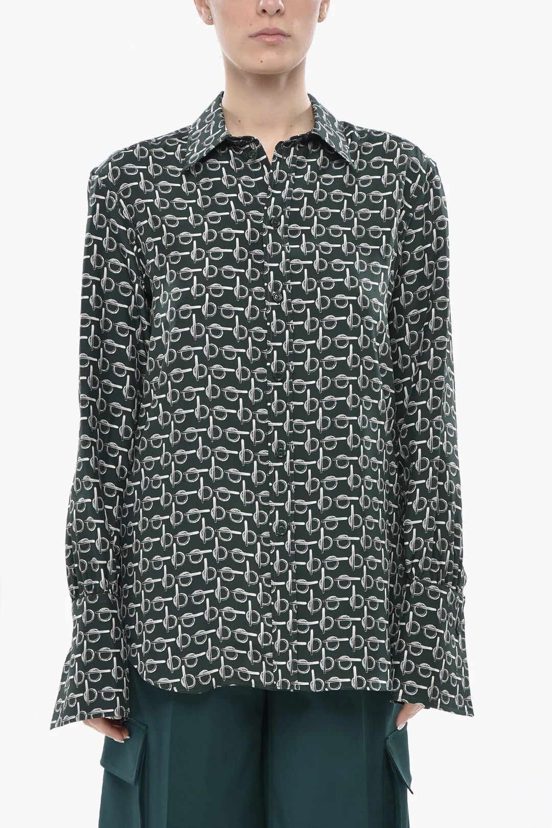 Burberry og1mm0426 Printed Silk Blouse in Green Size XS / US 0-2 / IT 36-38 - 1 Thumbnail