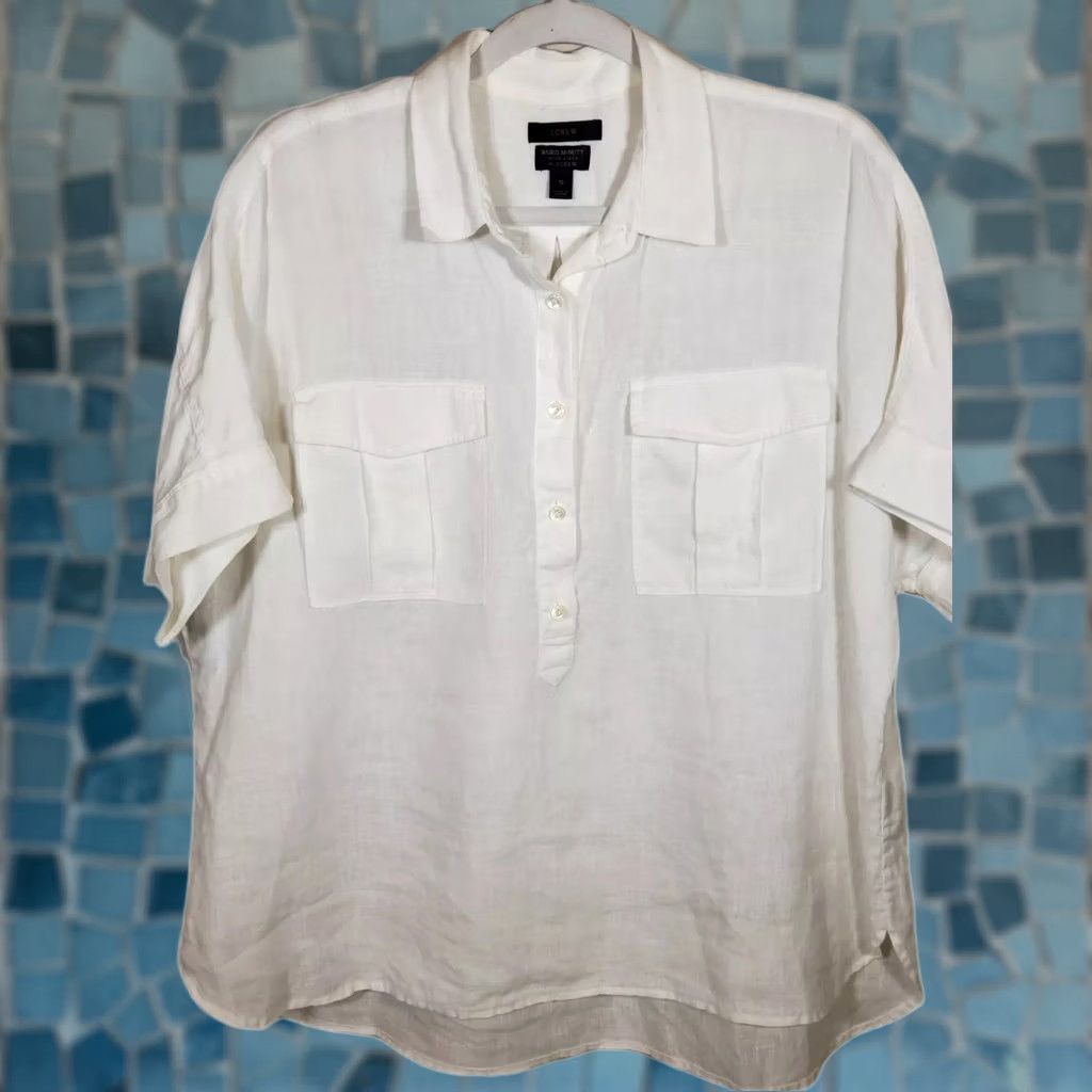 J.Crew Baird McNutt for J. Crew 100% Irish Linen Button Up White Short Sleeve Shirt Women's Size 12 Size XL / US 12-14 / IT 48-50 - 1 Thumbnail