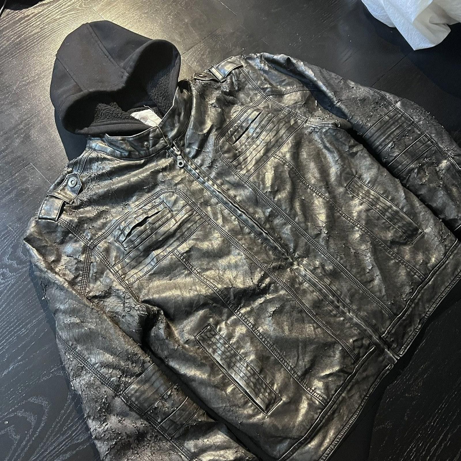 Route 66 × Vintage Vintage Route 66 Black Leather Jacket Zip Hoodie Size US L / EU 52-54 / 3 - 2 Thumbnail