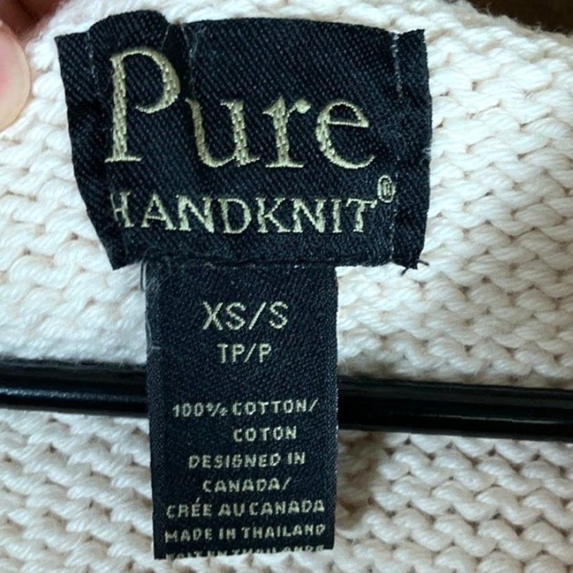 Vintage PURE HANDKNIT Womens White Hooded Sleeveless Vest Chunky Knit 100% Cotton XS/S Vest Women Winter Fall Spring Casual Knits with Pockets Womens Size XS / US 0-2 / IT 36-38 - 6 Thumbnail