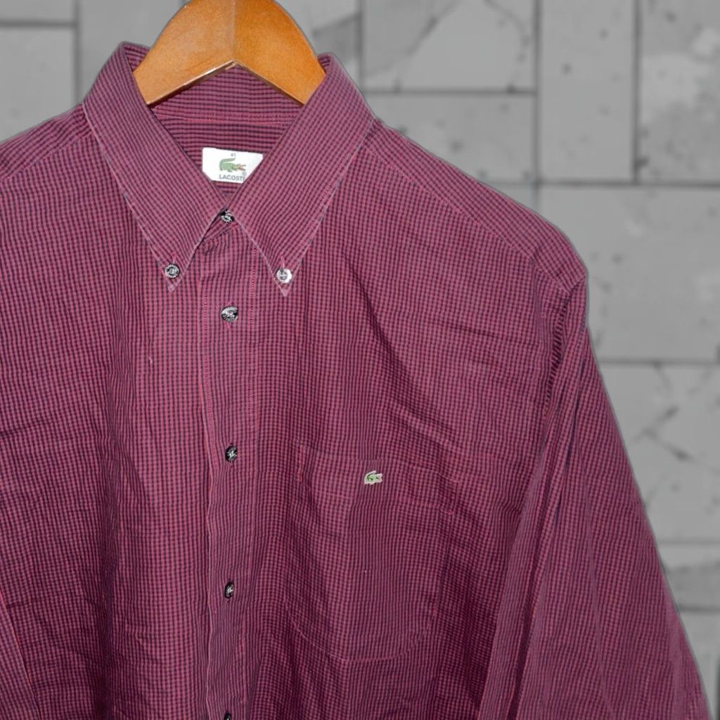 Lacoste Lacoste Shirt Mens Size 41 Long Sleeve Button-Down Dress Maroon Checkered Size 42R - 1 Thumbnail