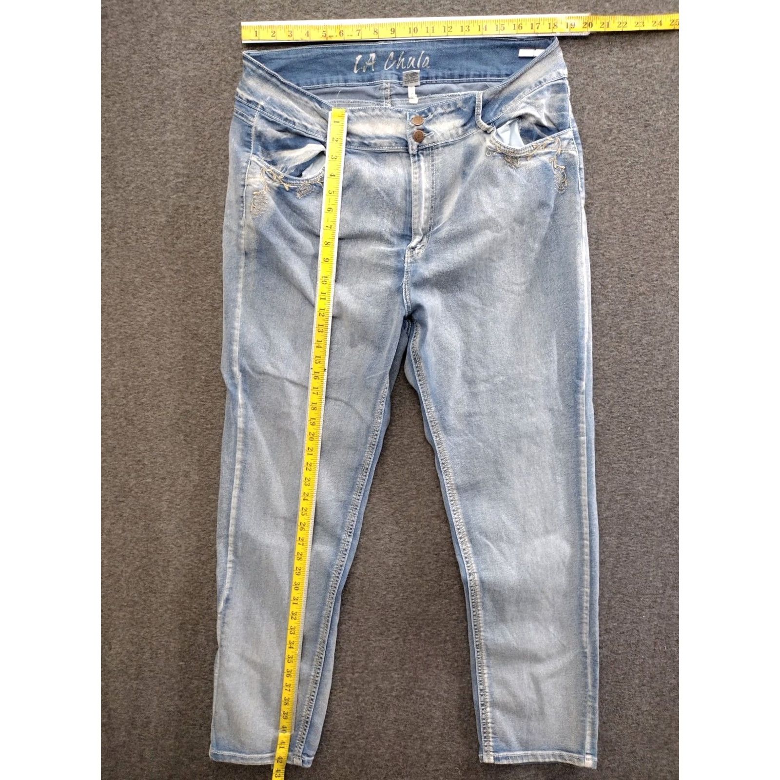 Vintage La Chula Jeans Womens High Rise Double Button Pocket Design Light Wash 22 Blue 90s Denim Jeans Womens Size 40" / US 18 - 5 Thumbnail