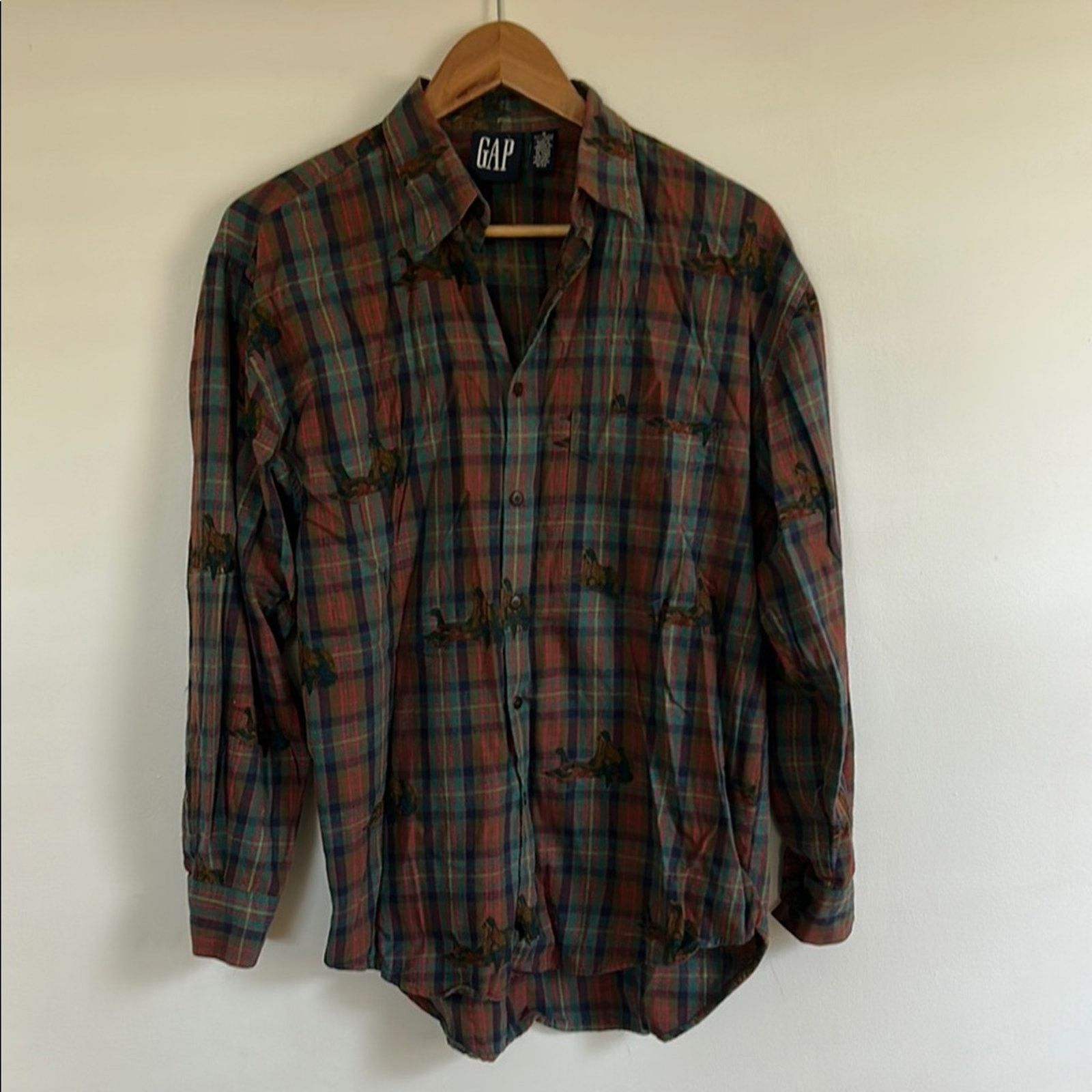 Vintage 90s RARE Gap Duck Print Plaid Button Down Shirt
