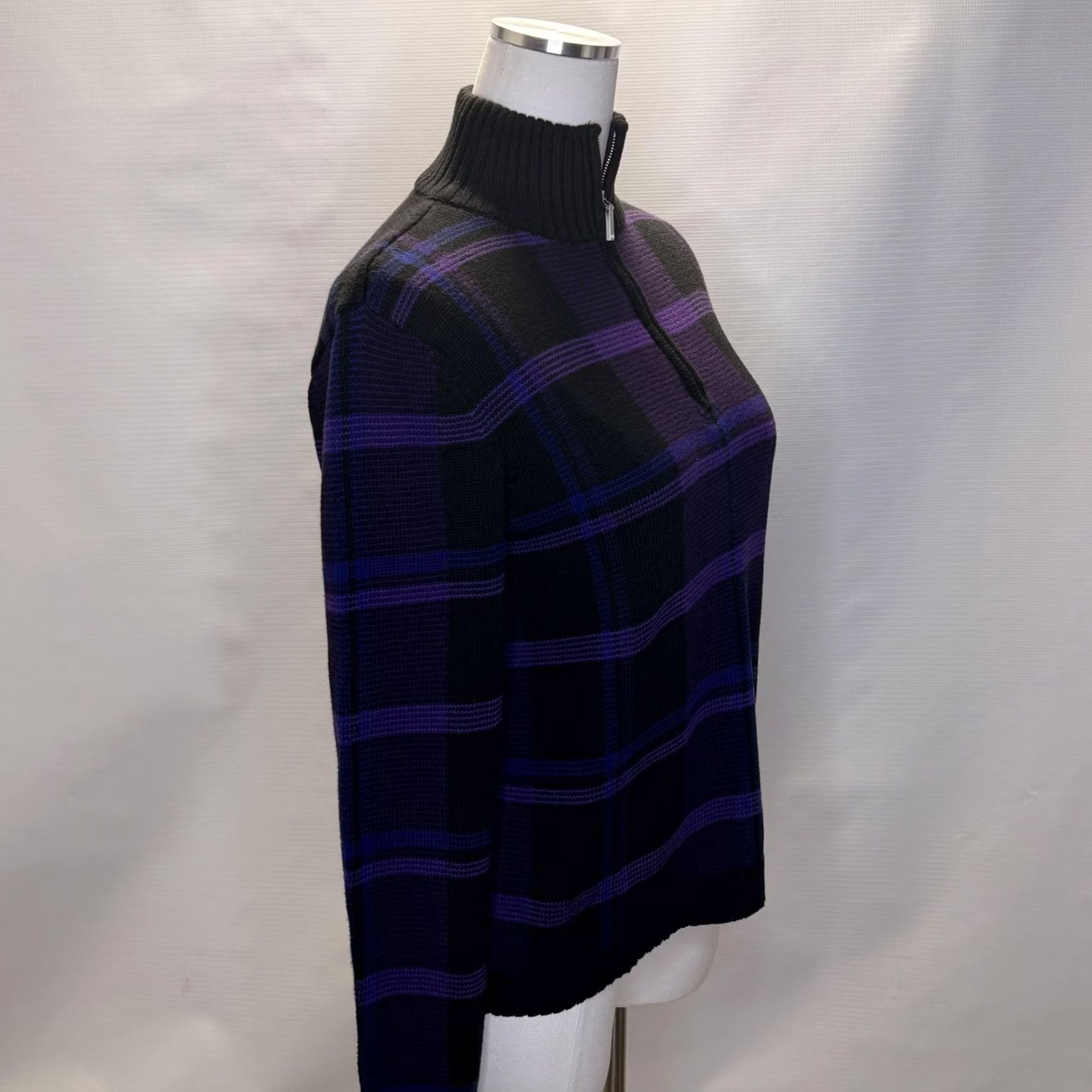 Ralph Lauren VINTAGE Lauren Ralph Lauren Sweater Womens Medium Purple Plaid 90s Half Zip Mock Neck Zipper Pullover Size M / US 6-8 / IT 42-44 - 2 Thumbnail