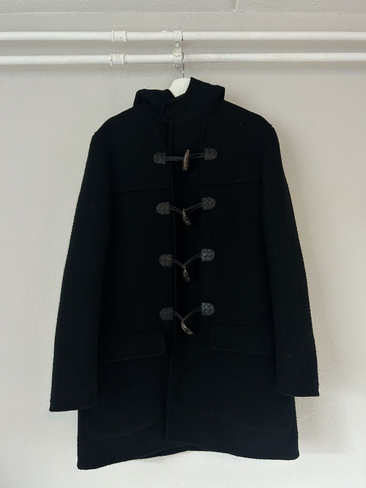 Bottega Veneta Black Wool Duffle Coat with Toggle Closures and Hood Size US M / EU 48-50 / 2 - 2 Thumbnail
