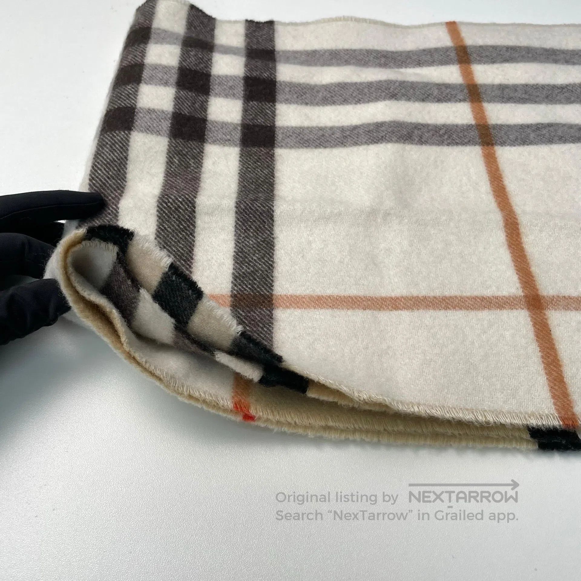 Burberry Burberry Light Brown Plaid Cashmere Fringe Scarf| Size ONE SIZE - 5 Thumbnail