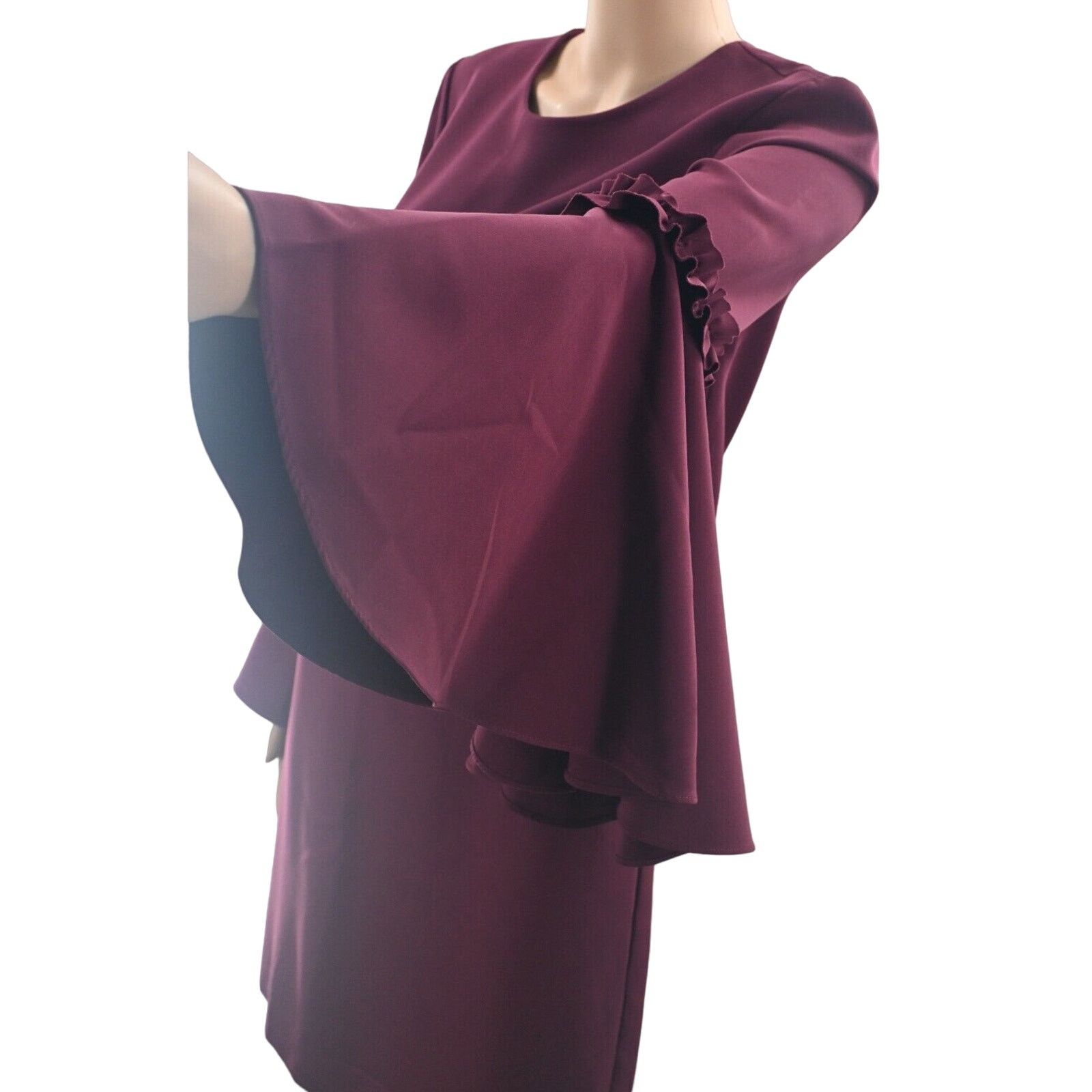 MILLY MILLY Cady Plum Magenta Wide Bell Ruffle Sleeve Mini Dress 4 Size S / US 4 / IT 40 - 3 Thumbnail