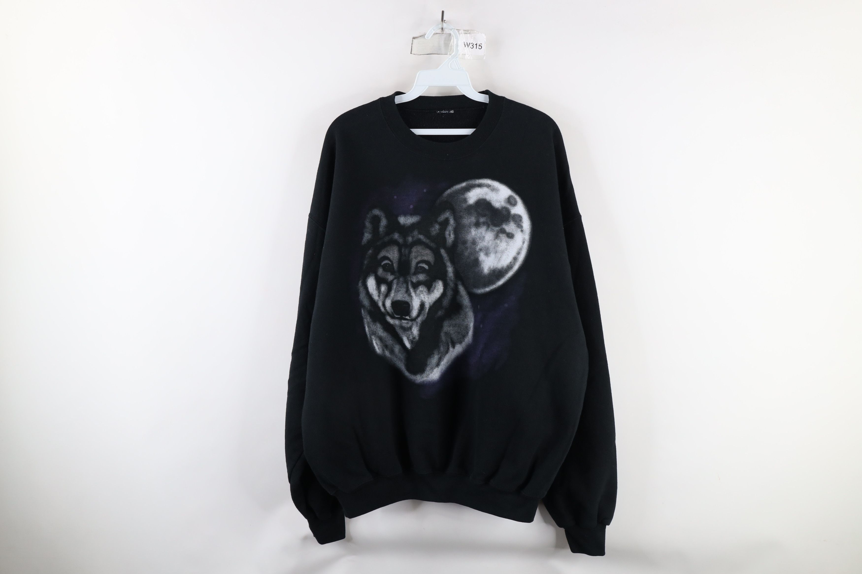 Vintage Vintage 90s Streetwear Wolf Moon Crewneck Sweatshirt Black Size US XL / EU 56 / 4 - 1 Thumbnail