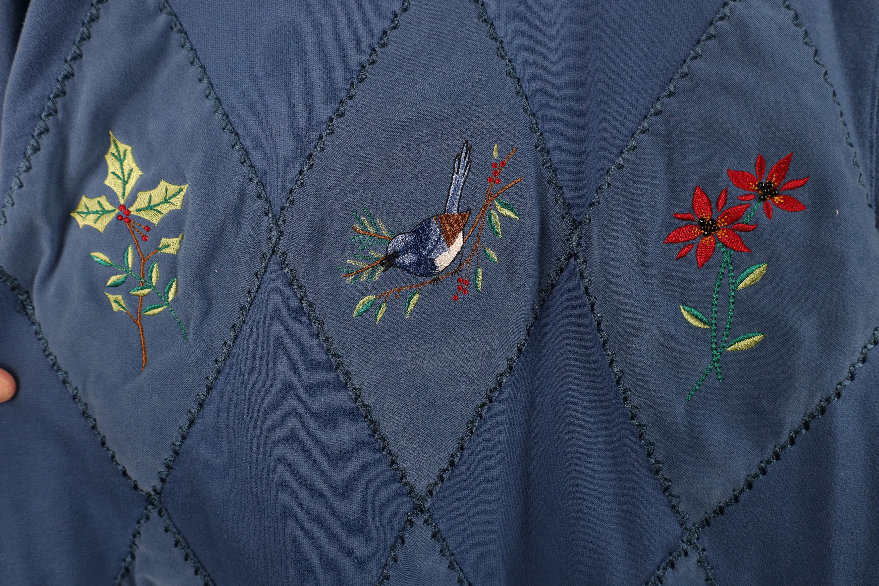 Vintage Vintage 90s Streetwear Flower Bird Mock Neck Sweatshirt Size L / US 10 / IT 46 - 5 Thumbnail