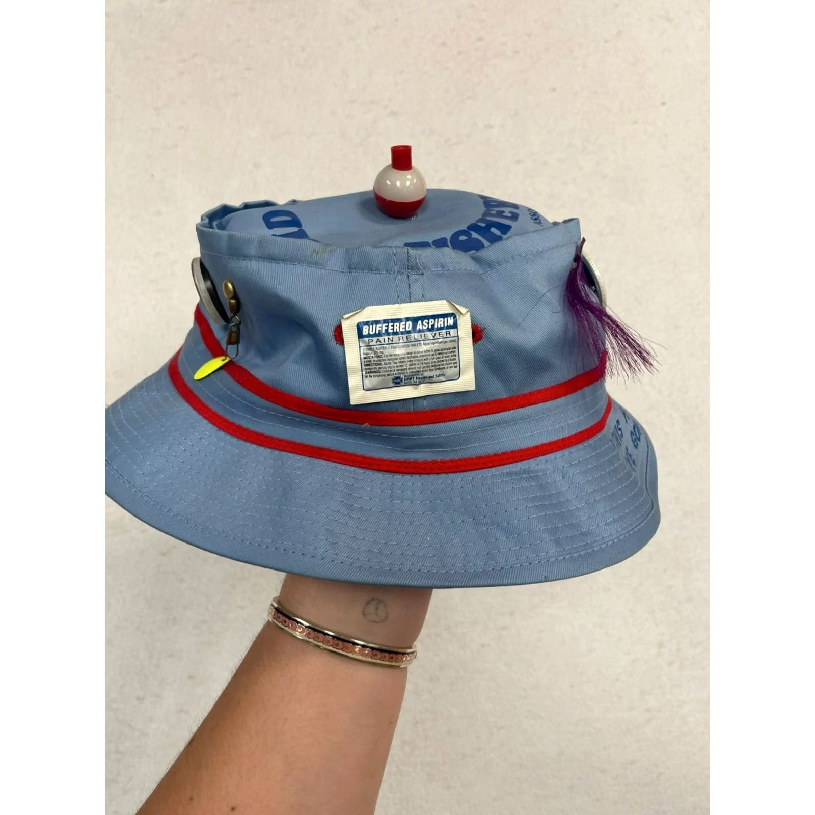 Nique VINTAGE laid back fishermens association Bucket Hat Mens One Size Blue Cotton Fish Theme Unisex Large New With Tags Size ONE SIZE - 5 Thumbnail