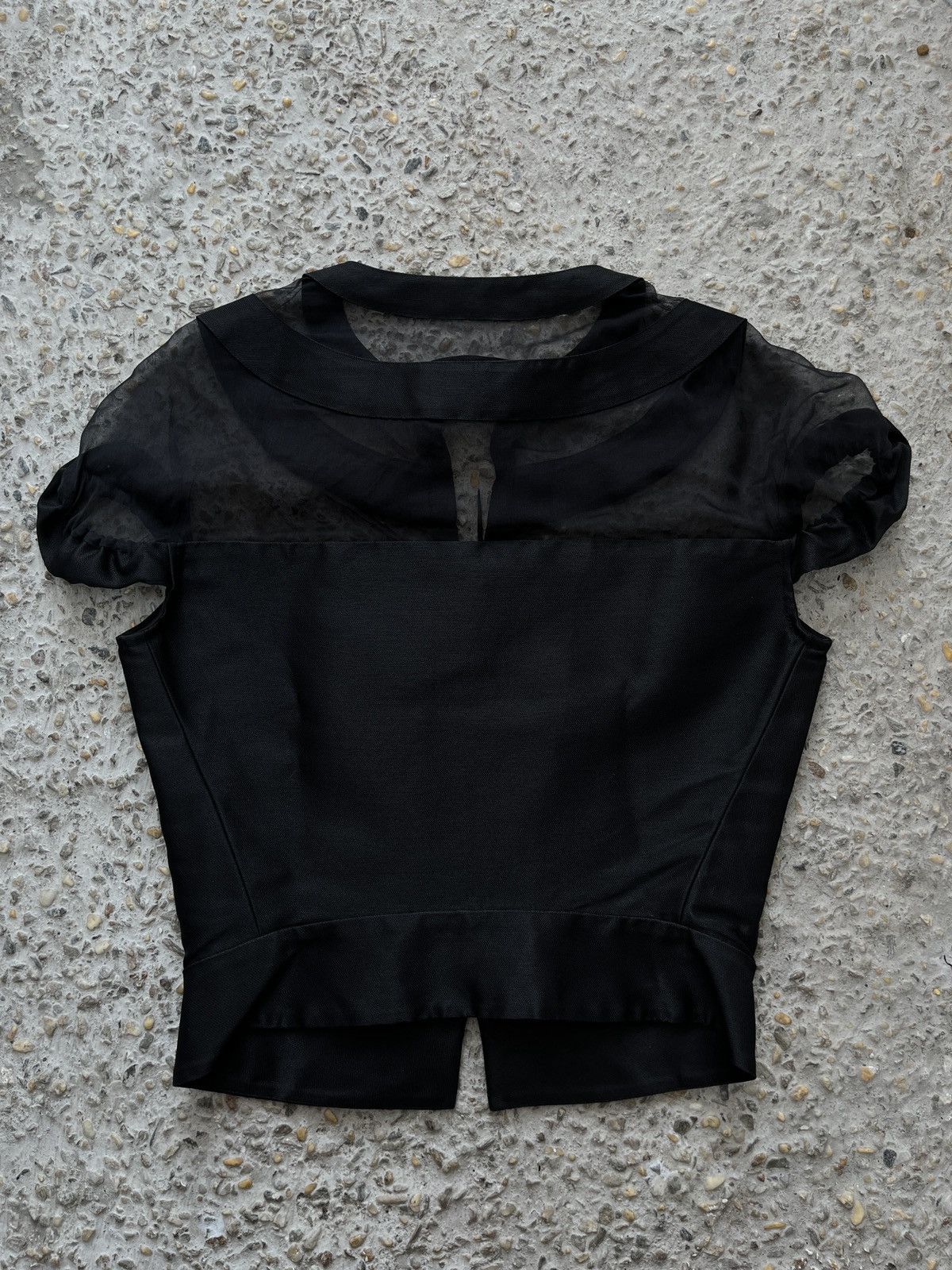 Yves Saint Laurent Black Satin & Organza Blouse Size XS / US 0-2 / IT 36-38 - 2 Thumbnail