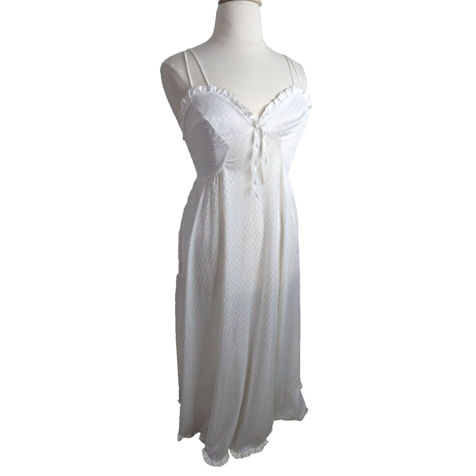 Vintage VINTAGE 80s Nightgown Lingerie White Maxi L 14/16 Ruffles Womens Size ONE SIZE - 2 Thumbnail