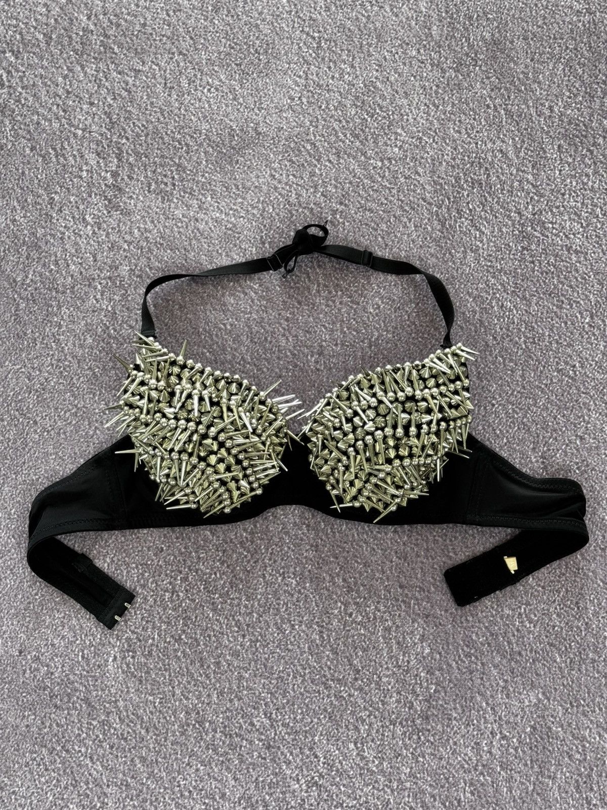 Vintage 00s Y2K Metal Spikes Detailed Grunge Vibe Bra Crop Top Size M / US 6-8 / IT 42-44 - 1 Thumbnail