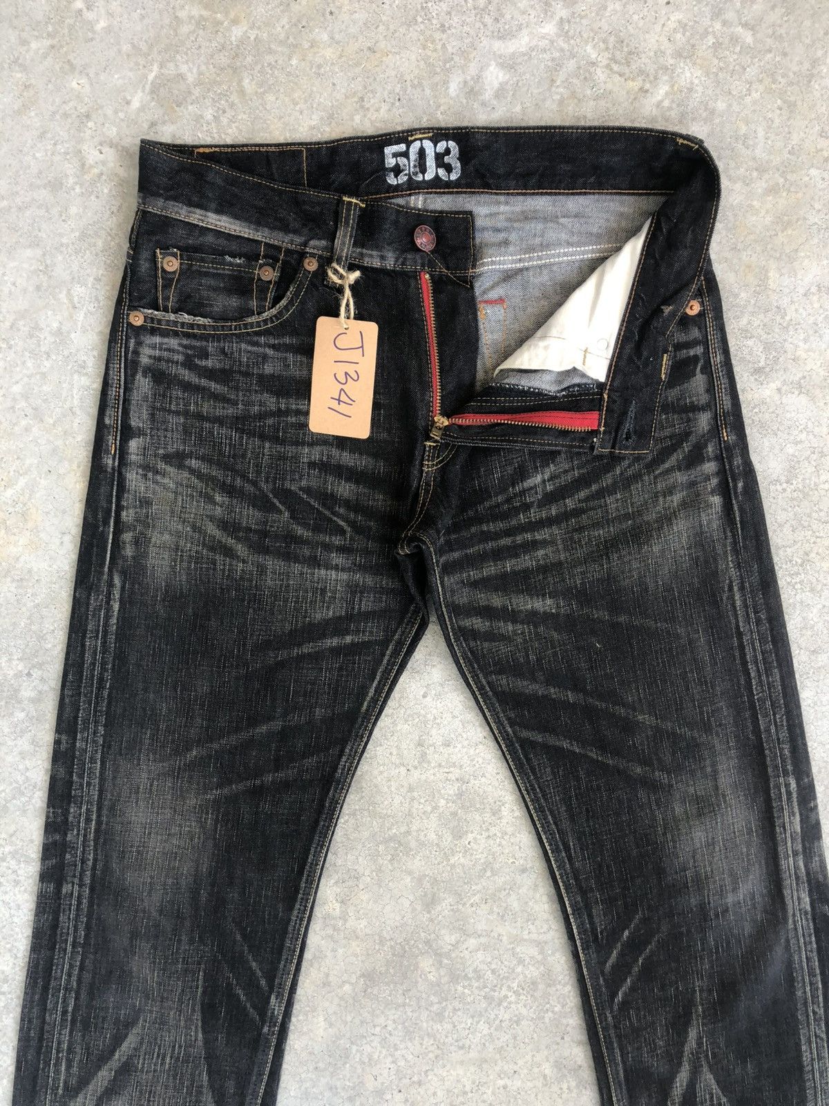 Le Grande Bleu (L.G.B.) Japanese Edwin 503 Blue Trip Distressed Jeans Size US 33 - 3 Thumbnail