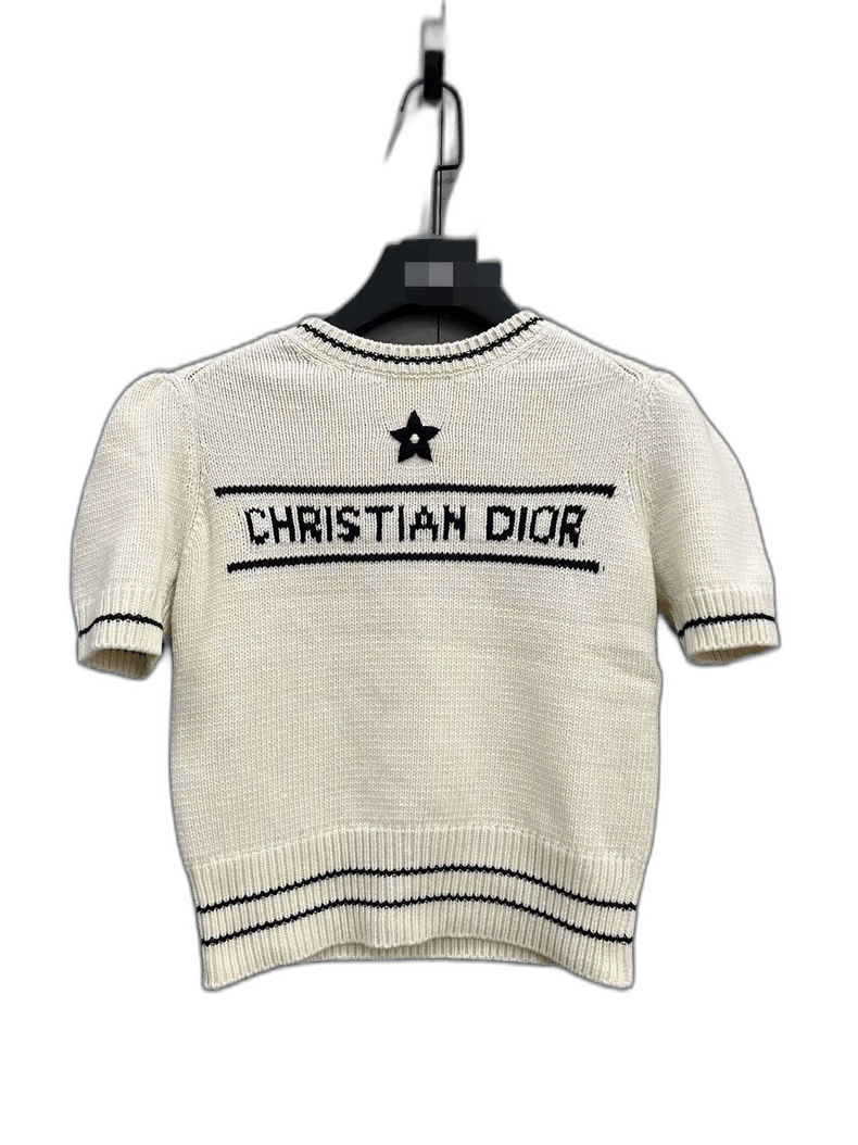 Dior Beige Logo Knitted Short Sleeve Sweater - Main Image