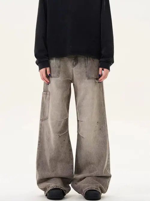 VIBE Aged and inked frayed workwear baggy jeans Size US 31 - 4 Thumbnail