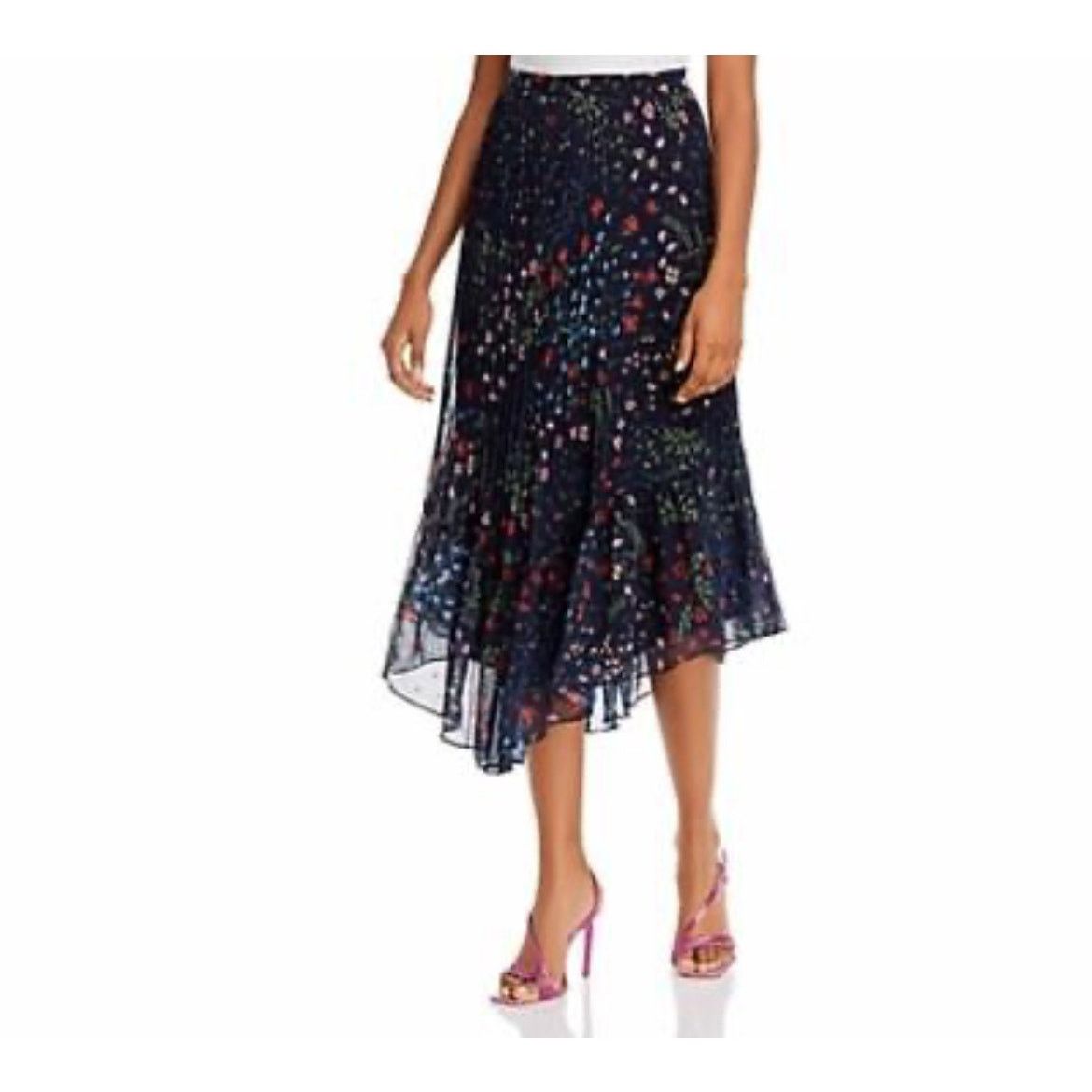 Joie Joie Noora Midnight Navy Floral Print Pleated Midi Skirt Size 26" / US 2 / IT 38 - 1 Thumbnail