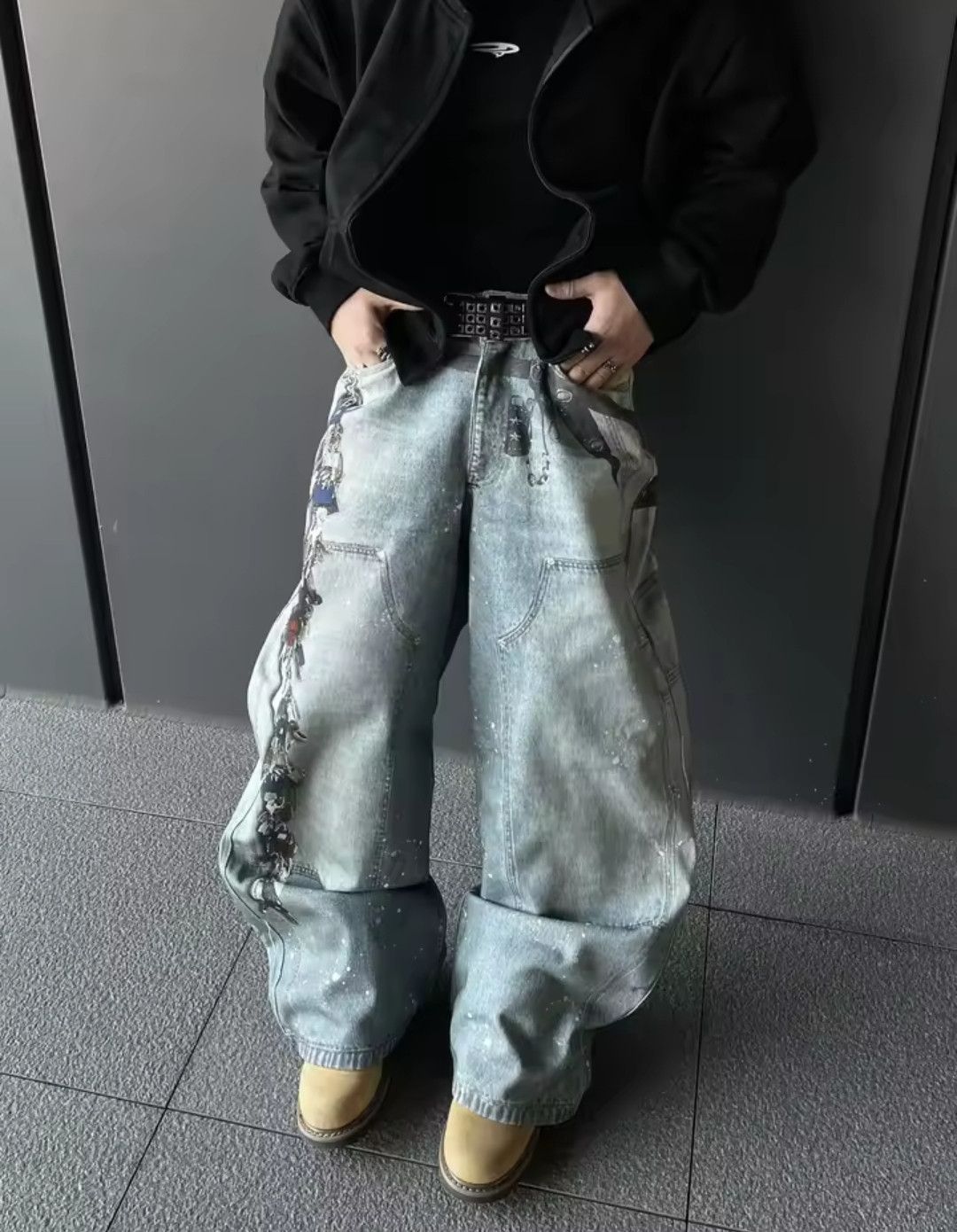 Japanese Brand Printed Hollow Graphic Trendy 2025 Style Jeans Size US 28 / EU 44 - 4 Thumbnail
