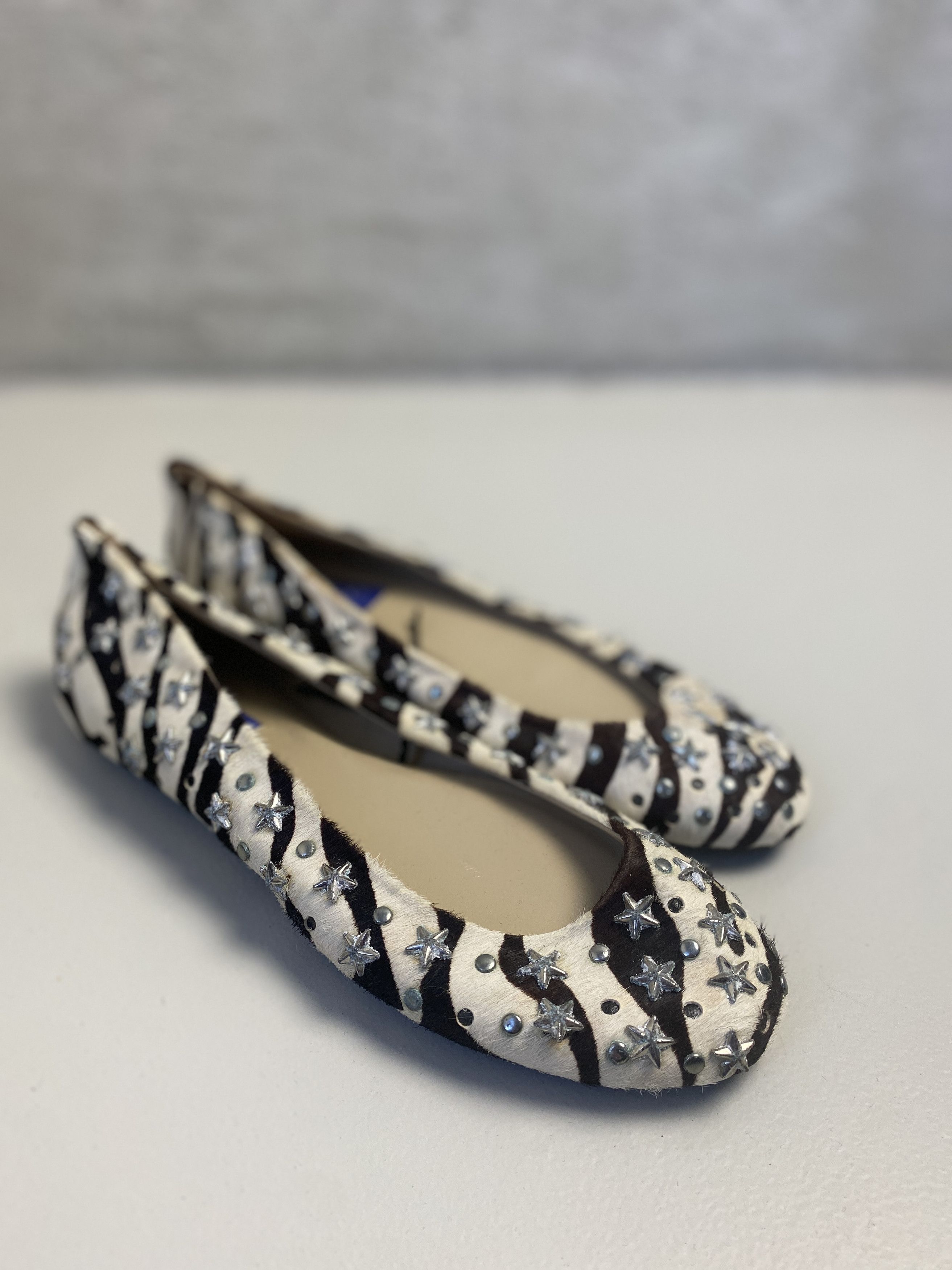 Jimmy Choo for H&M leather zebra print flats studded