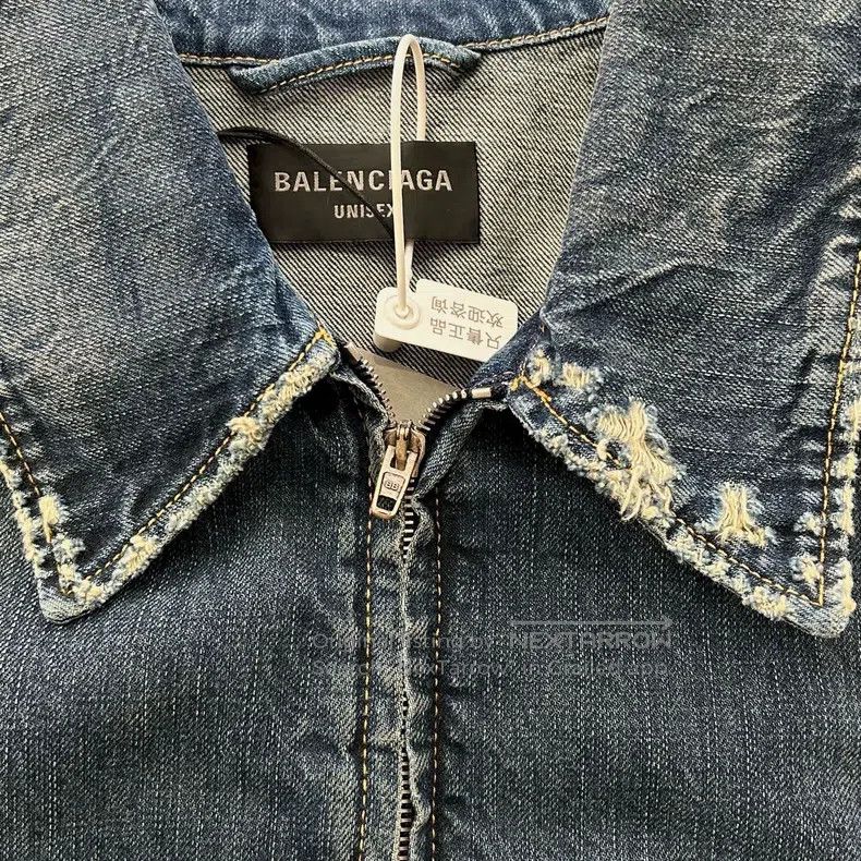 Balenciaga Denim Zipper Destroyed Loose Jacket