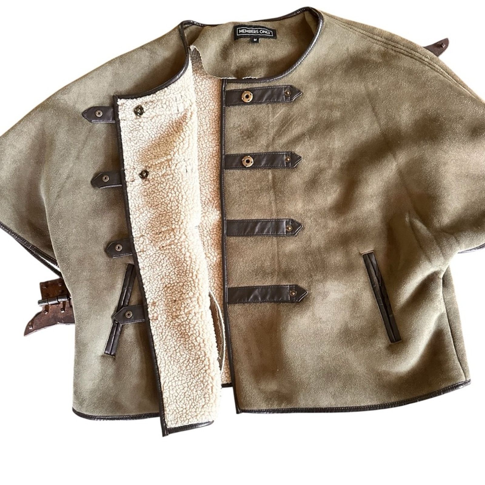 Members Only Members Only Faux Suede Sherpa Fleece Cape – Moss Green Size M / US 6-8 / IT 42-44 - 5 Thumbnail