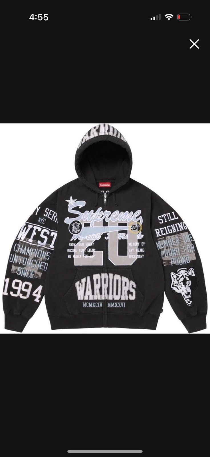 Supreme Supreme Warriors Appliqué Zip Up Sweatshirt Black Size L Size US L / EU 52-54 / 3 - 1 Preview
