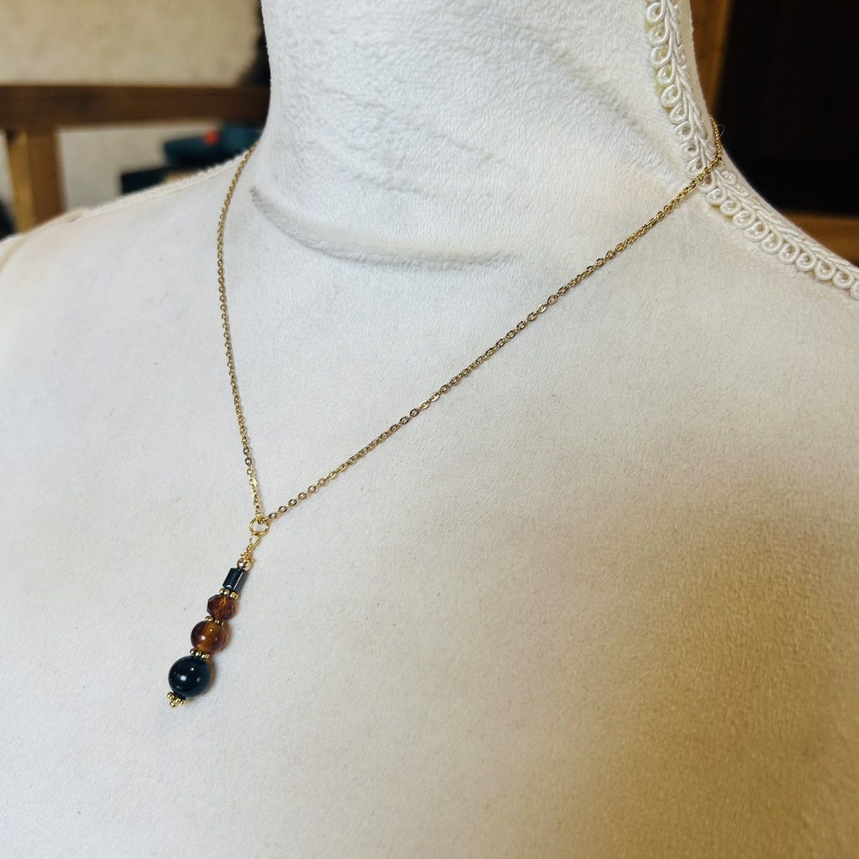 Handmade Handcrafted vintage bead drop pendant on chain necklace Size ONE SIZE - 4 Thumbnail