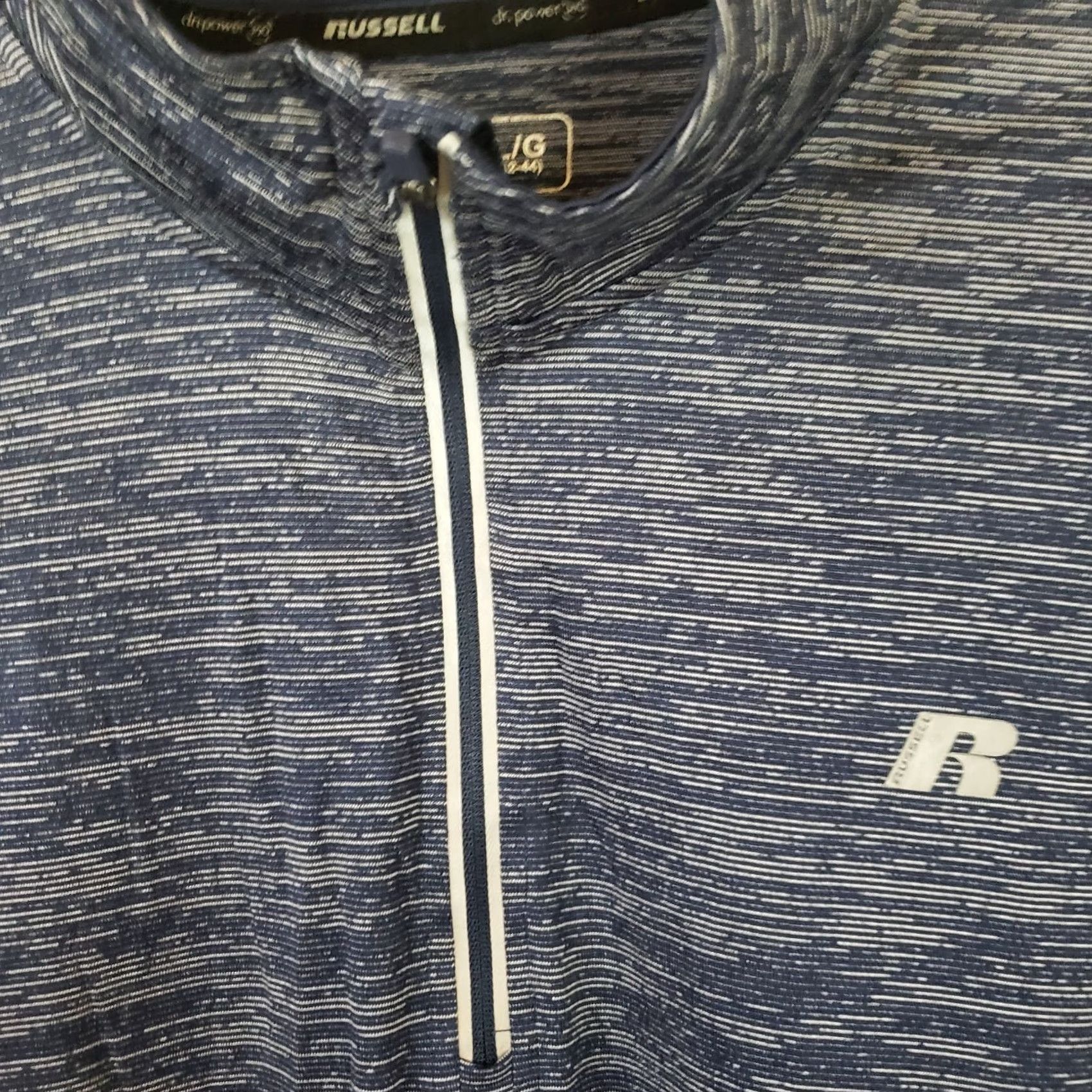 Vintage Russell Dri-Power 360 Men’s L Heathered Blue 1/4 Zip Athletic Shirt Long Sleeve Stretchy Polyester Blend Spandex Slim Fit Regular Size L Mens Shirts Size US L / EU 52-54 / 3 - 4 Thumbnail