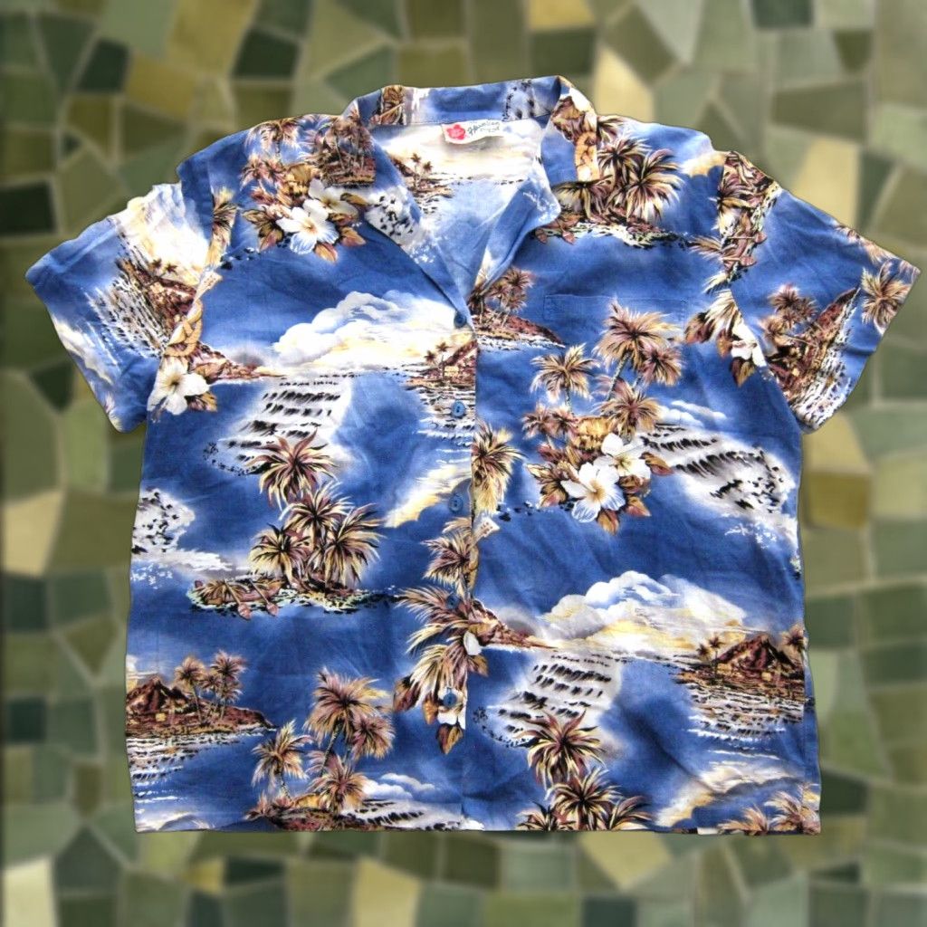 Hilo Hattie VINTAGE Hilo Hattie Blouse Shirt Hawaiian Floral Blue Brown Short Sleeve Button Down M Womens Size M / US 6-8 / IT 42-44 - 1 Thumbnail