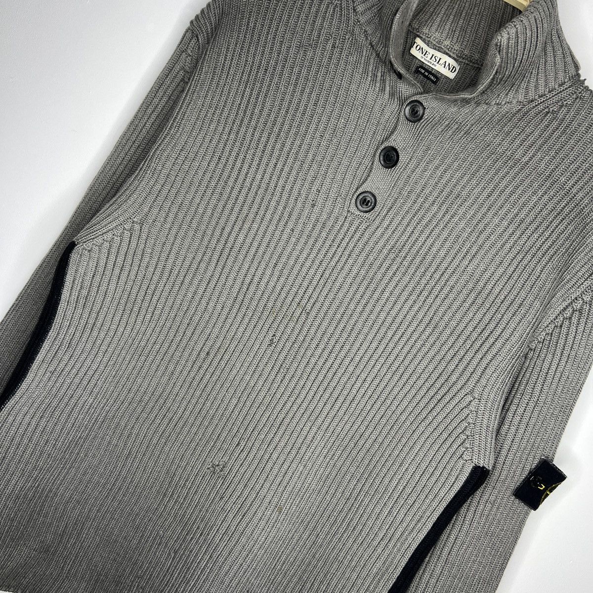 Stone Island × Vintage Vintage Stone Island Sweater Jumper Knitwear Wool Grey Rib Size US L / EU 52-54 / 3 - 5 Thumbnail