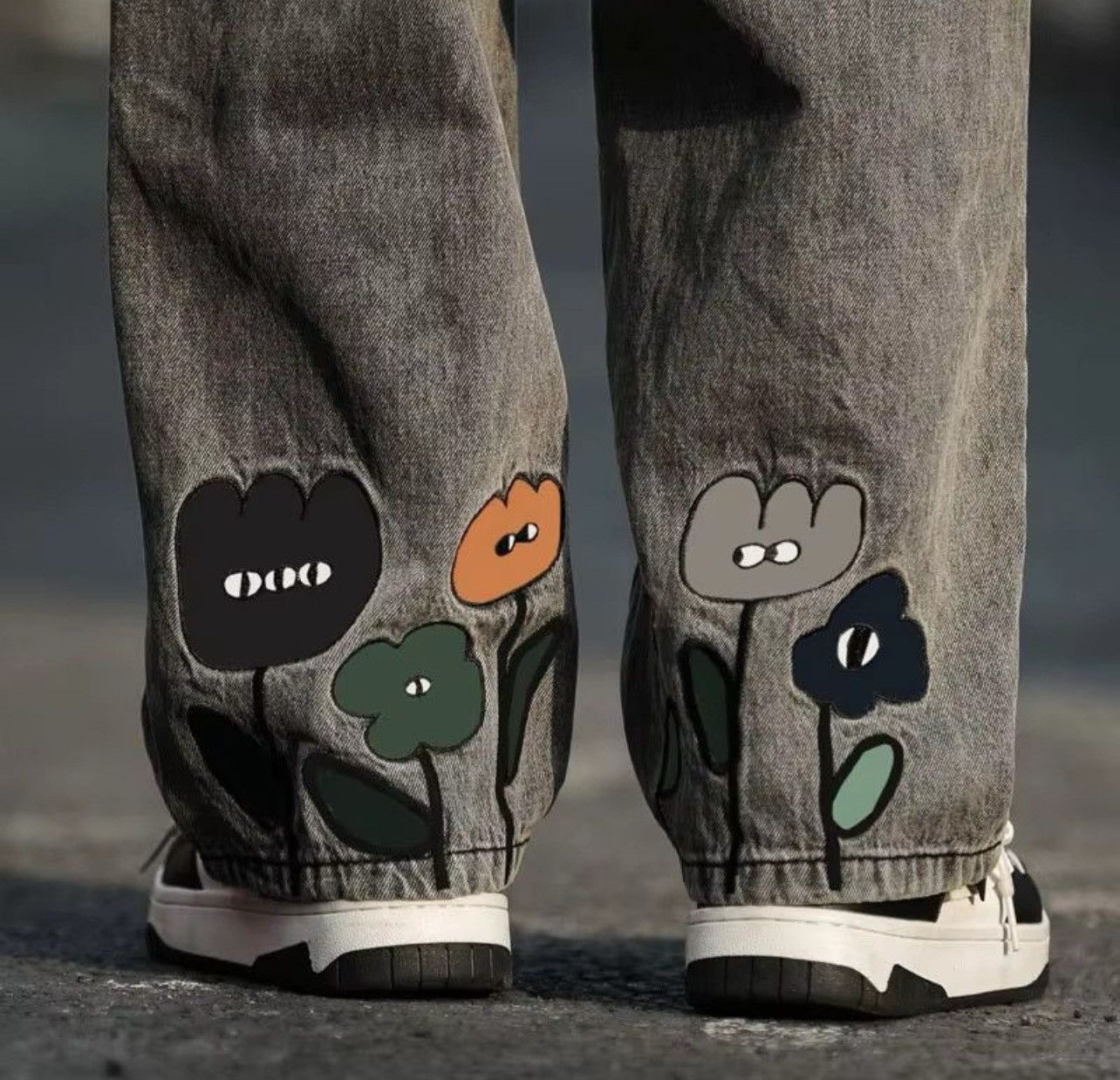 Other Flower Baggy Casual Denim Wide-leg Jeans Cargo Pants Size US 33 - 4 Thumbnail