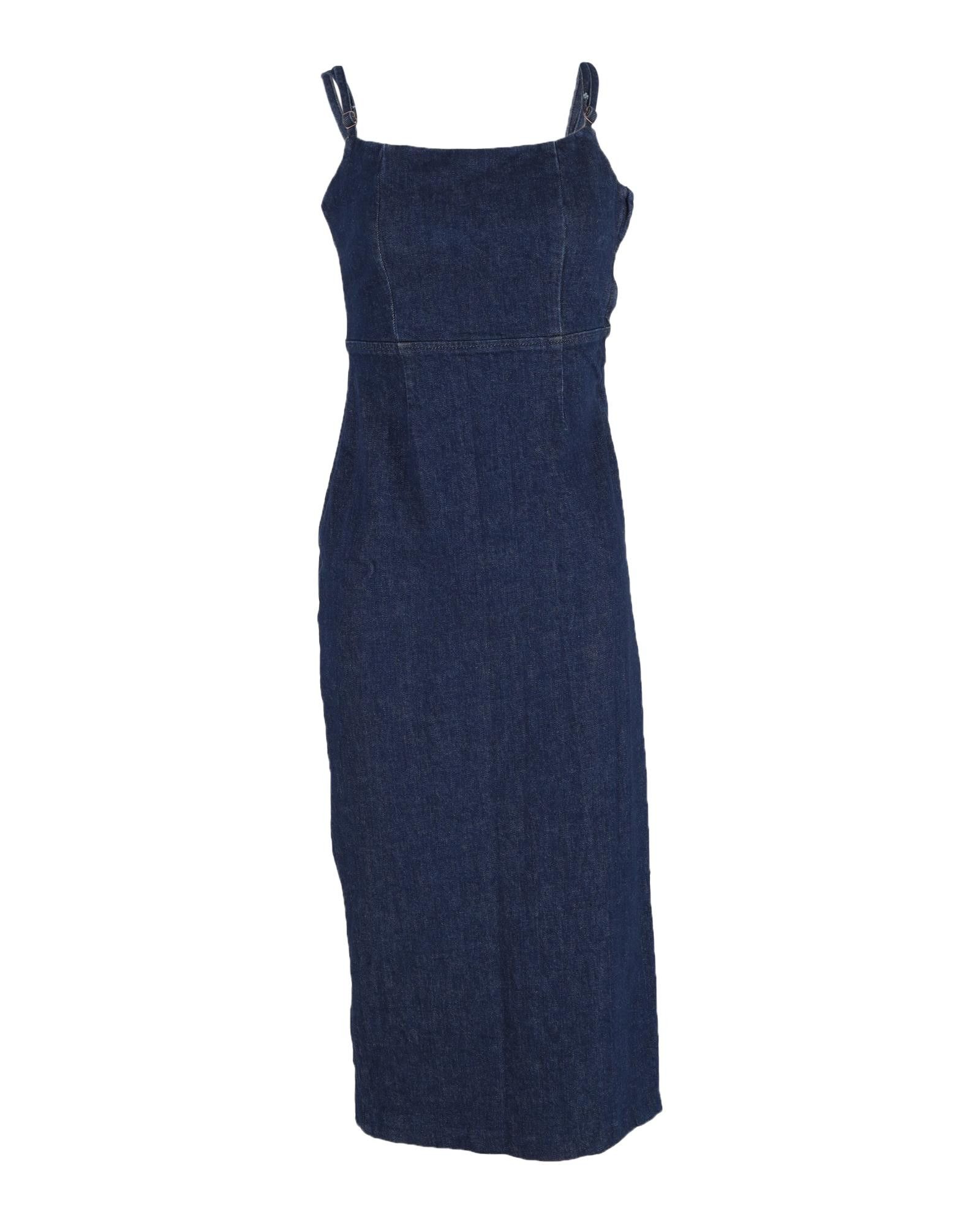 image of Reformation Navy Blue Stretch-Denim Midi Dress With Delicate Straps in Blue/Navy Blue, Women's (Siz
