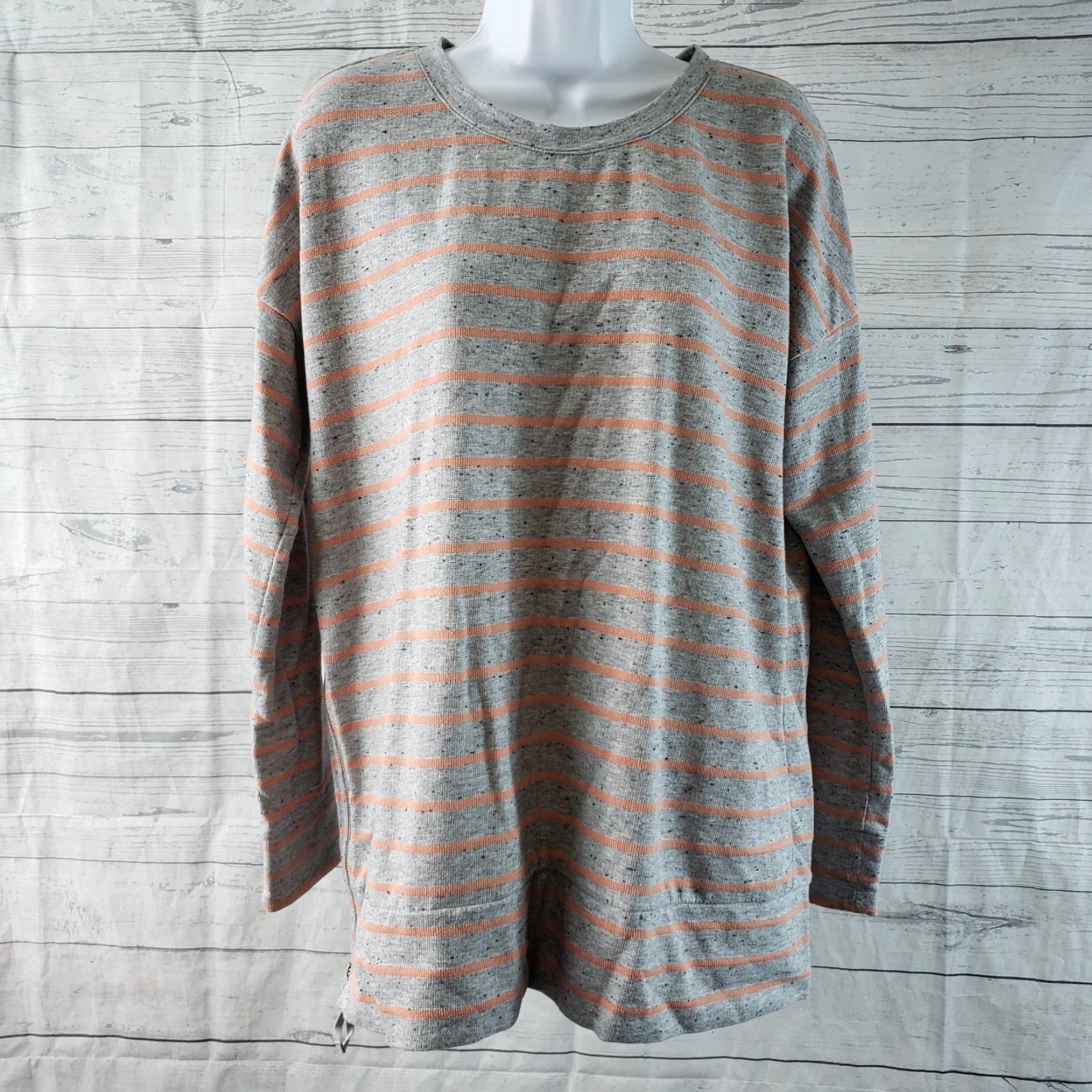 Lou & Grey Lou & Grey Womens Pullover Top Sz Large Gray Orange Stripe Side Zip Cotton Blend Shirt Womens L Gray Orange Stripe Lou & Grey Pullover Top Size L / US 10 / IT 46 - 2 Thumbnail
