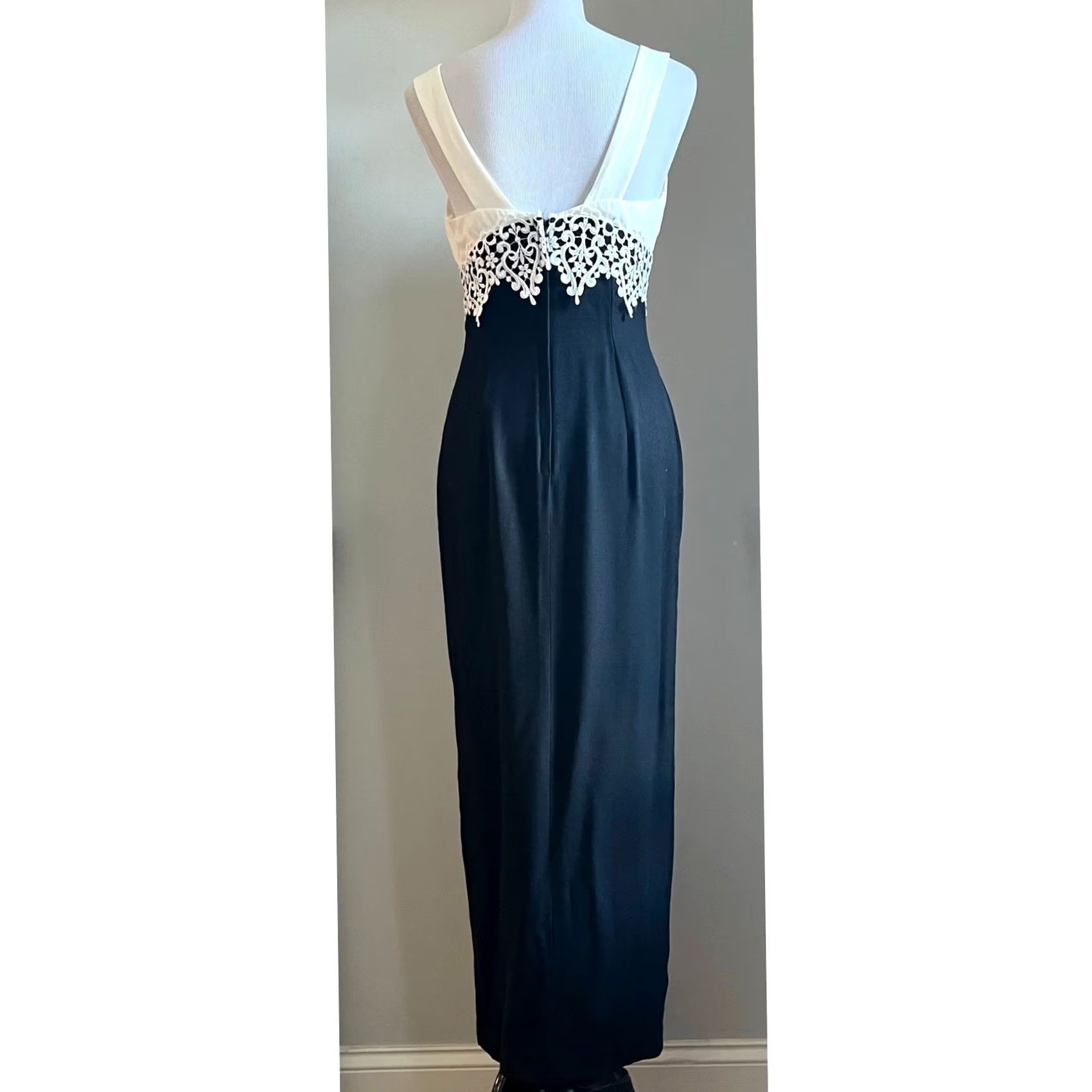 Jessica McClintock VINTAGE Jessica McClintock Gunne Sax Dress Formal 90s Black Ivory Lace Size 9/10 Adults Womens Eve/Evening Ball Gown Size M / US 6-8 / IT 42-44 - 6 Thumbnail