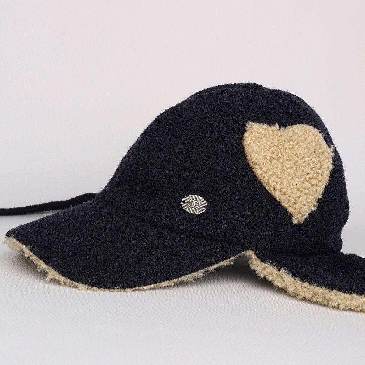 Chanel Chanel Wool Shearling Hat Trapper Cap Rare Heart Navy 