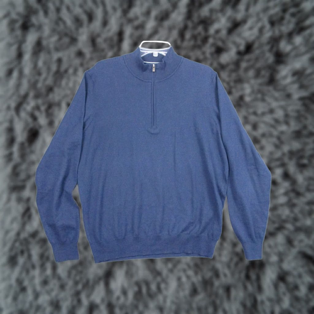 Faherty Faherty Mens Sweater L Blue 1/4 Zip Mock Neck Knit Pullover Coolmax Moisture Wicking Size US L / EU 52-54 / 3 - 1 Thumbnail
