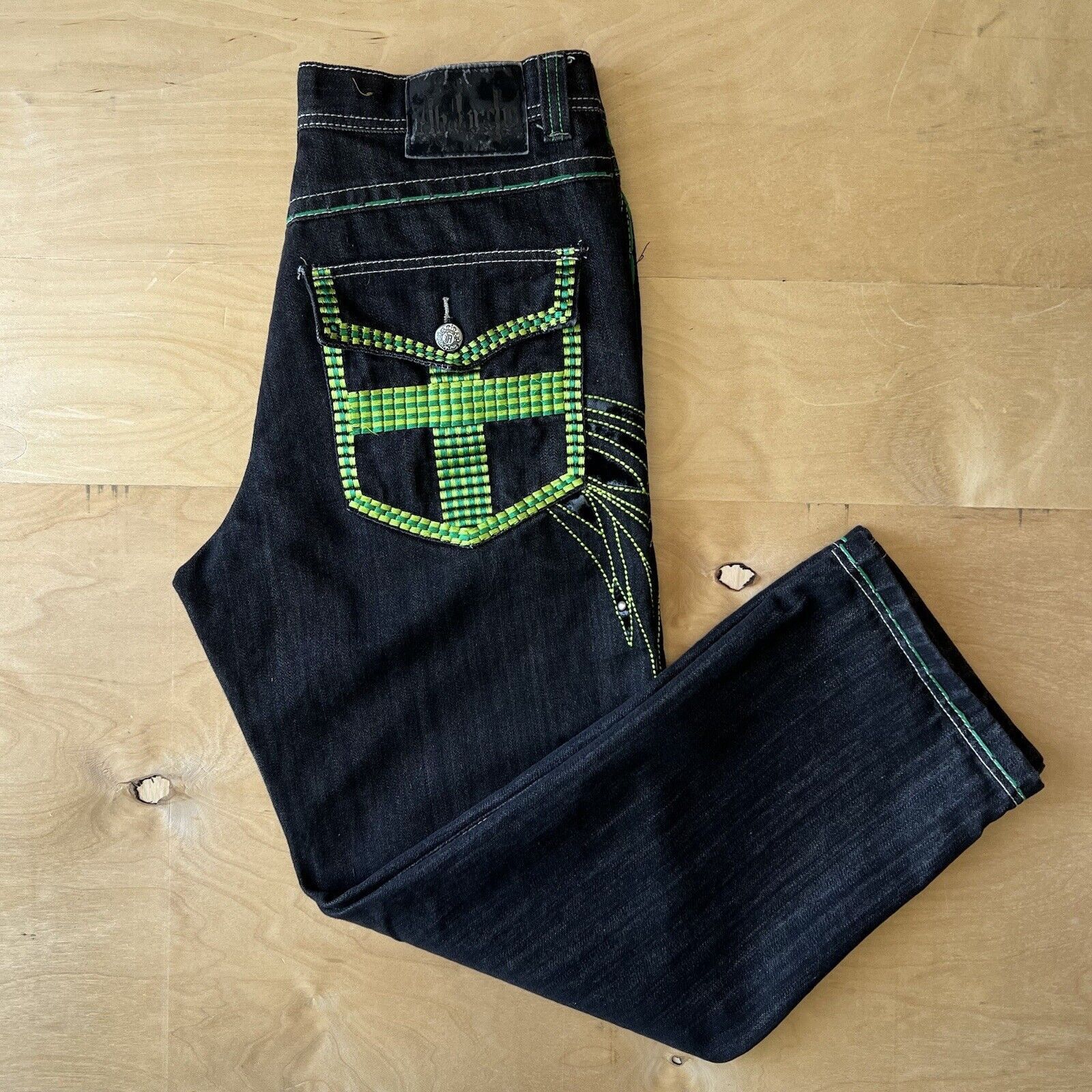 Vintage Vintage Jeans 33 Black Green Baggy Denim Skater Punk Grunge Size US 33 - 1 Thumbnail
