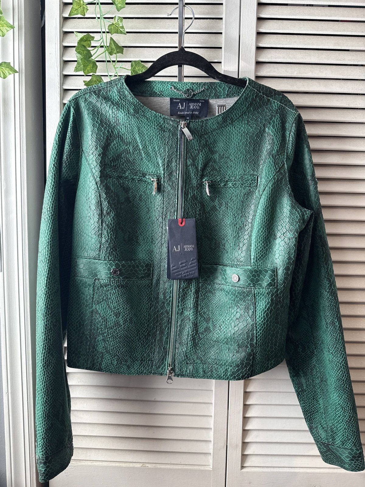 SS15 Armani Jeans Green Snakeskin Blouson Jacket
