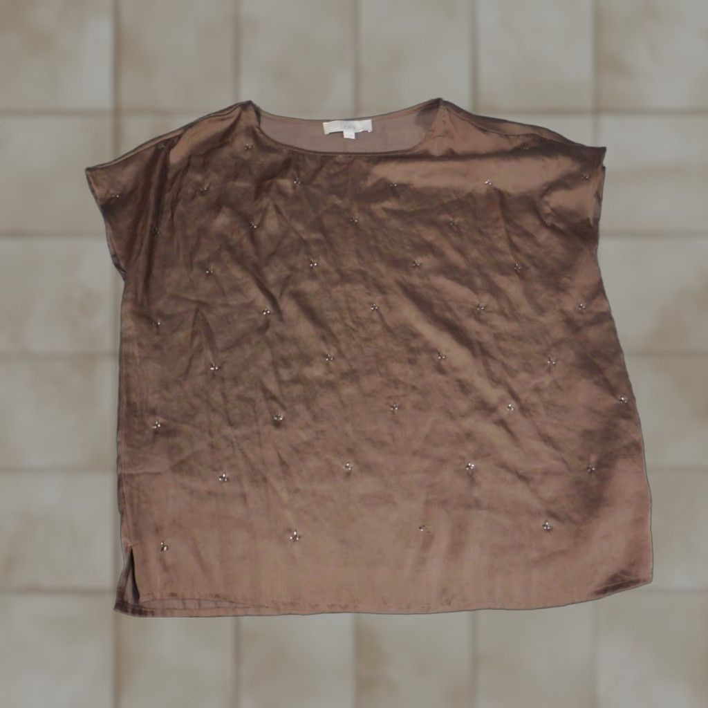 Ann Taylor Loft Shirt Womens M Brown Pullover Sleeveless Collared Button Blouse Casual Polyester Down Regular Modern Basic Ann Taylor Loft Size M / US 6-8 / IT 42-44 - 1 Thumbnail