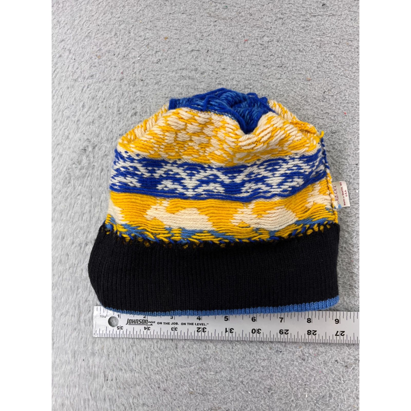 Vintage DaBec Beanie Toque Adult Blue Yellow Kangaroo Knit Tassel Acrylic Blend Made USA Size ONE SIZE - 5 Thumbnail