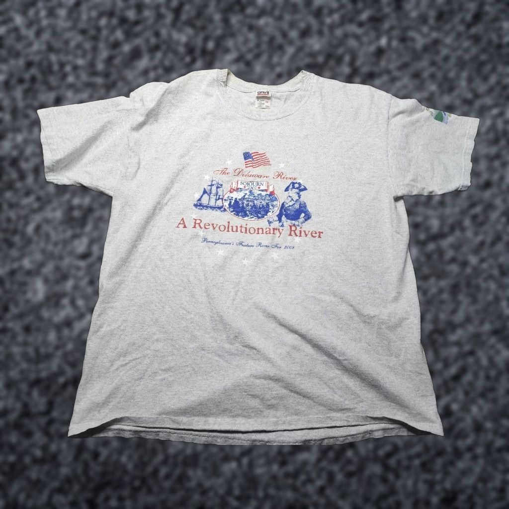 Anvil VINTAGE Anvil Delaware River T Shirt Patriotic Graphic Short Sleeve Crew Neck XL Gray Adult Unisex Distressed 100% Cotton Size US XL / EU 56 / 4 - 1 Thumbnail
