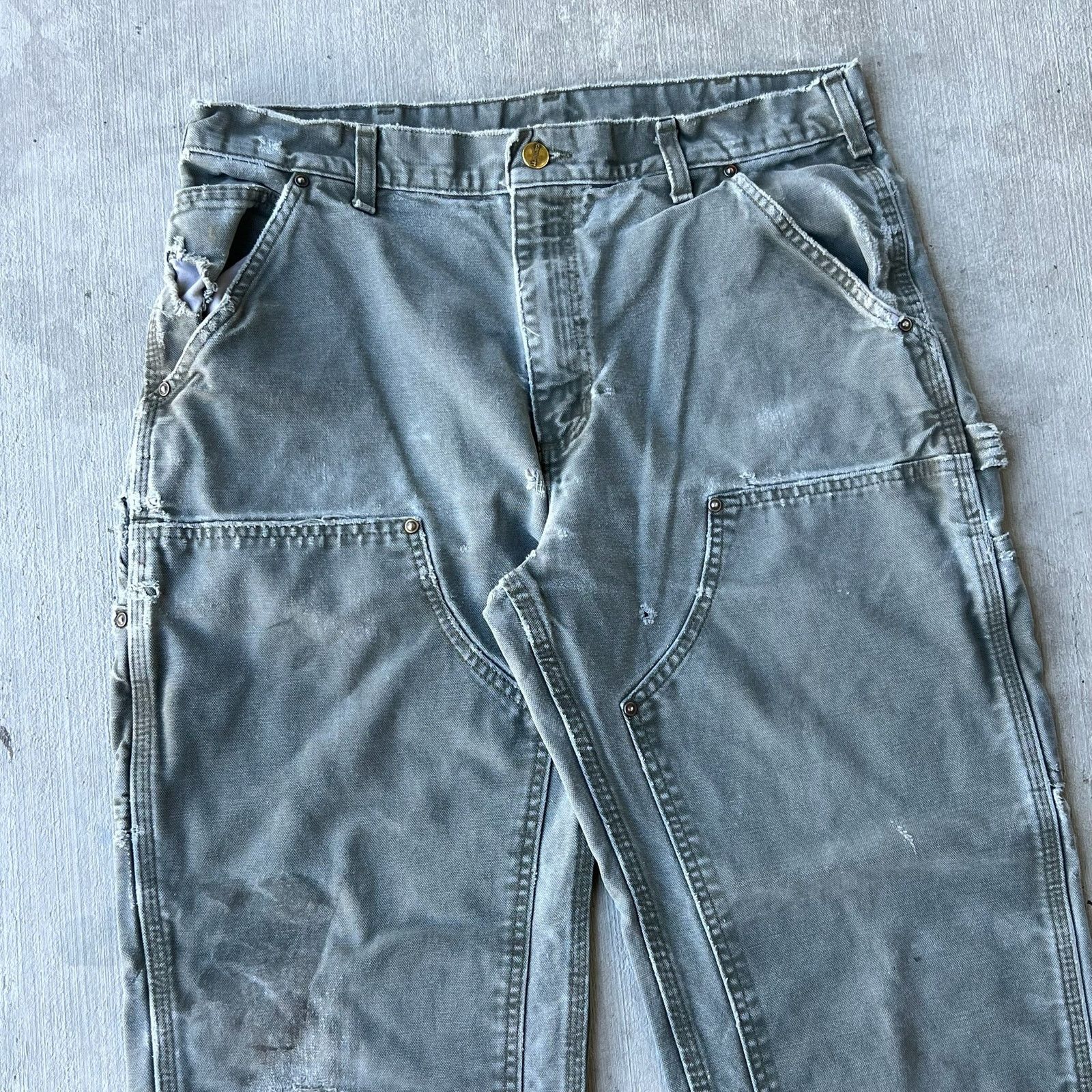 Carhartt × Vintage Carhartt faded green double knee work wear carpenter pants Size US 33 - 2 Thumbnail