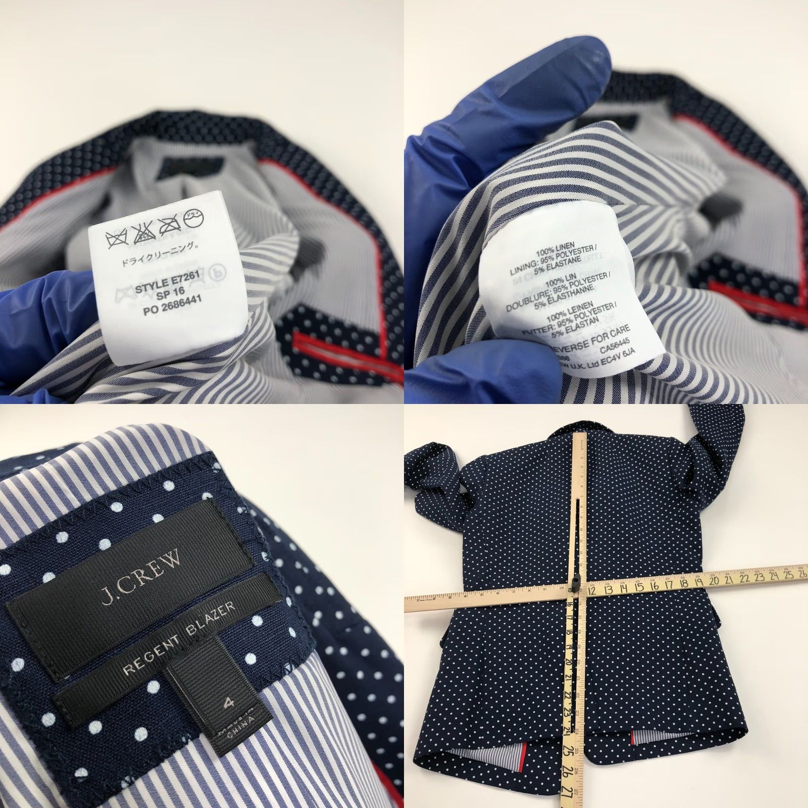 J.Crew J.Crew REGENT Blazer Jacket blue Polka Dot 100% Linen Button Business 4 Size S / US 4 / IT 40 - 9 Thumbnail